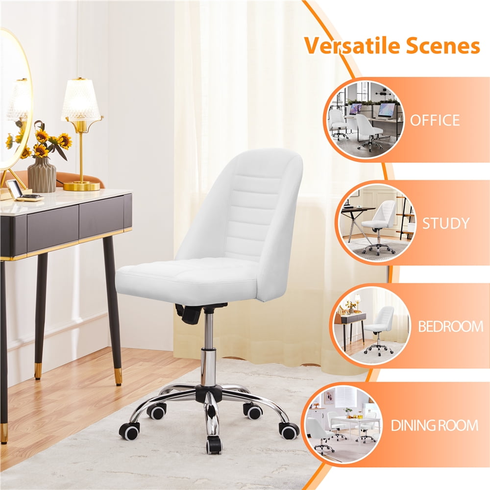 Alden Design Modern Tufted Faux Leather Armless Desk Chair for Home Office, White - Image 2