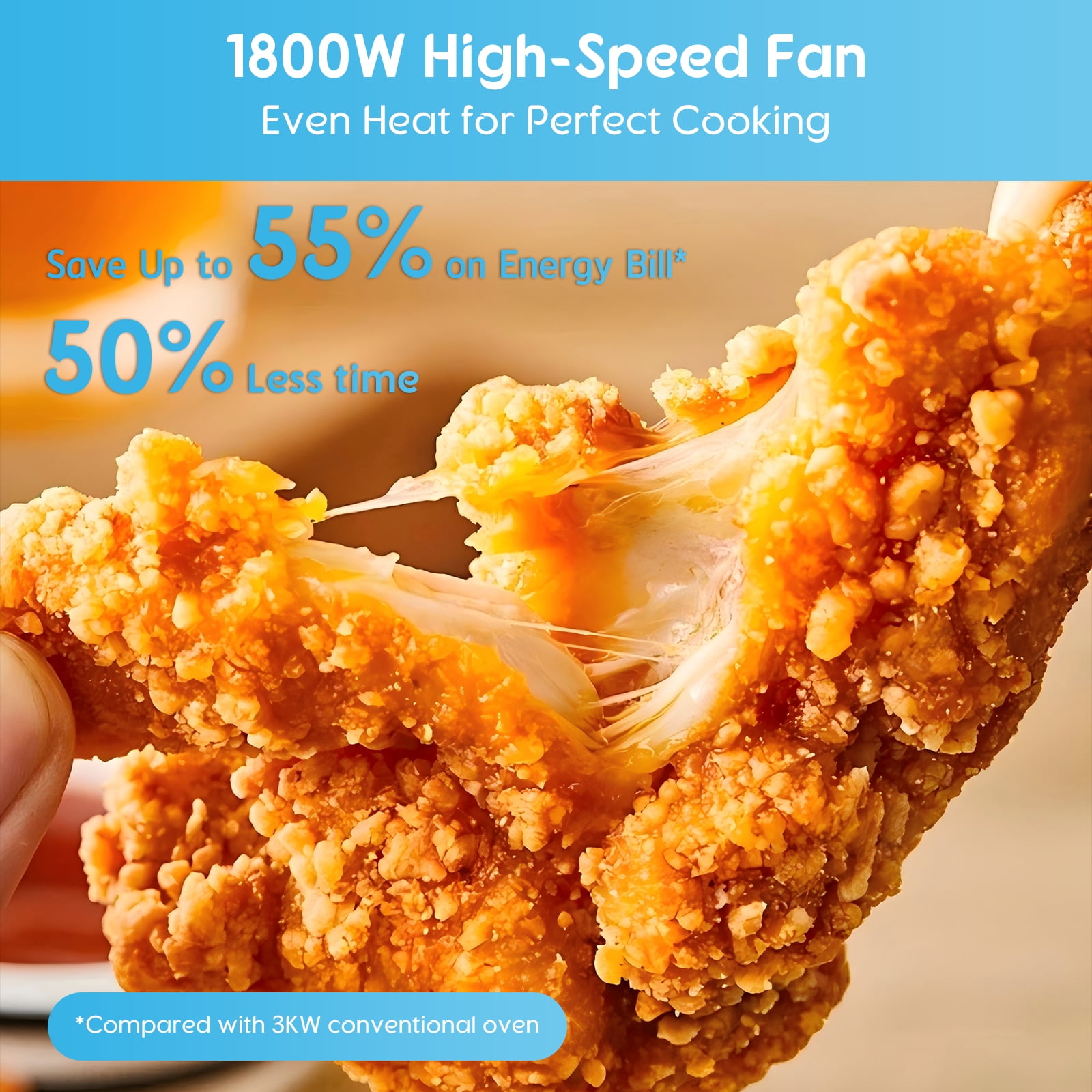 HYSapientia 26QT Air Fryer Oven With Rotisserie 1800W Toaster Oven Air Fryer Combo, 10 in 1 Convection Oven Countertop, Airfryer Toaster Oven, Mini Toaster Oven,Easy to clean - Image 2