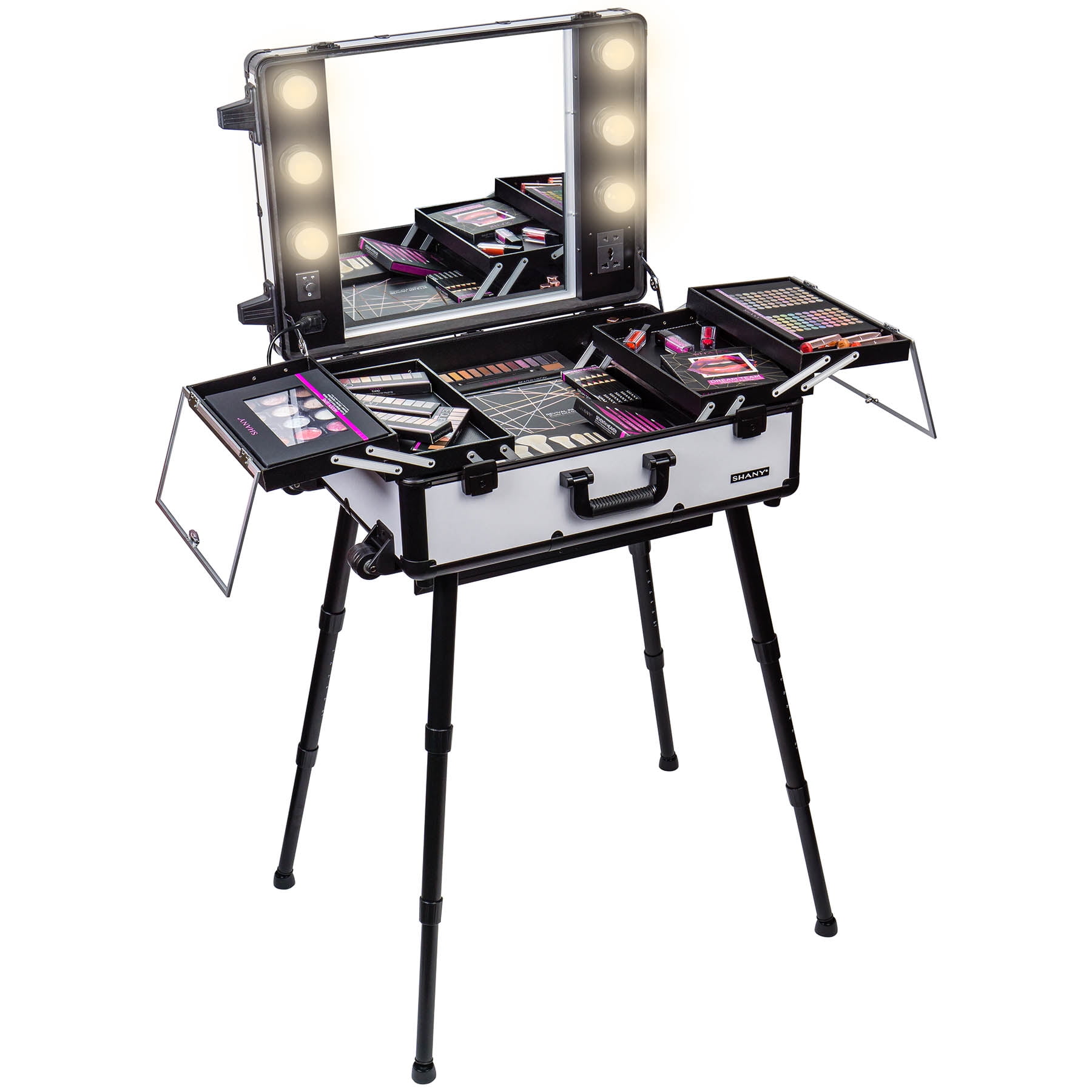 SHANY Studio ToGo Wheeled Trolley Makeup Case & Organizer with Light - Off White - Image 5