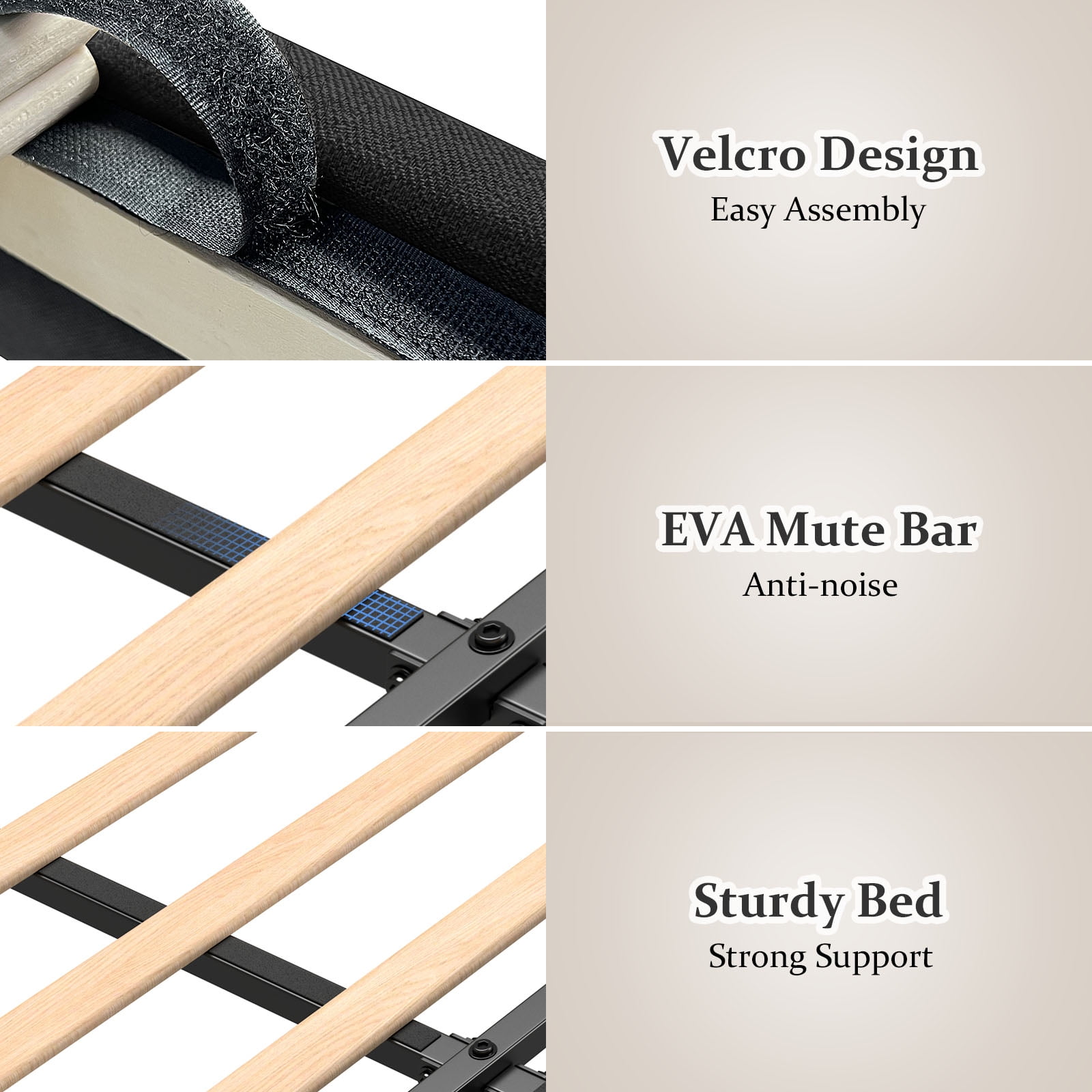 NISIEN Queen Bed Frame with Charging Station, Upholstered Platform Bed with Wingback Storage Headboard, Dark Gray - Image 10