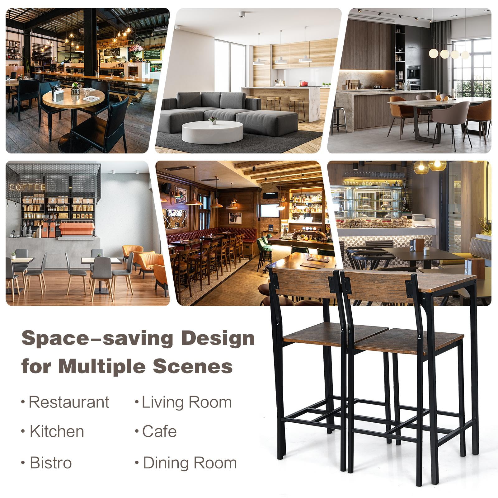 Giantex 3 Pieces Bar Table Set, Pub Table Set, Modern Industrial-style Table & Chair Set for Kitchen, Dining Room, Easy Assembly - Image 9