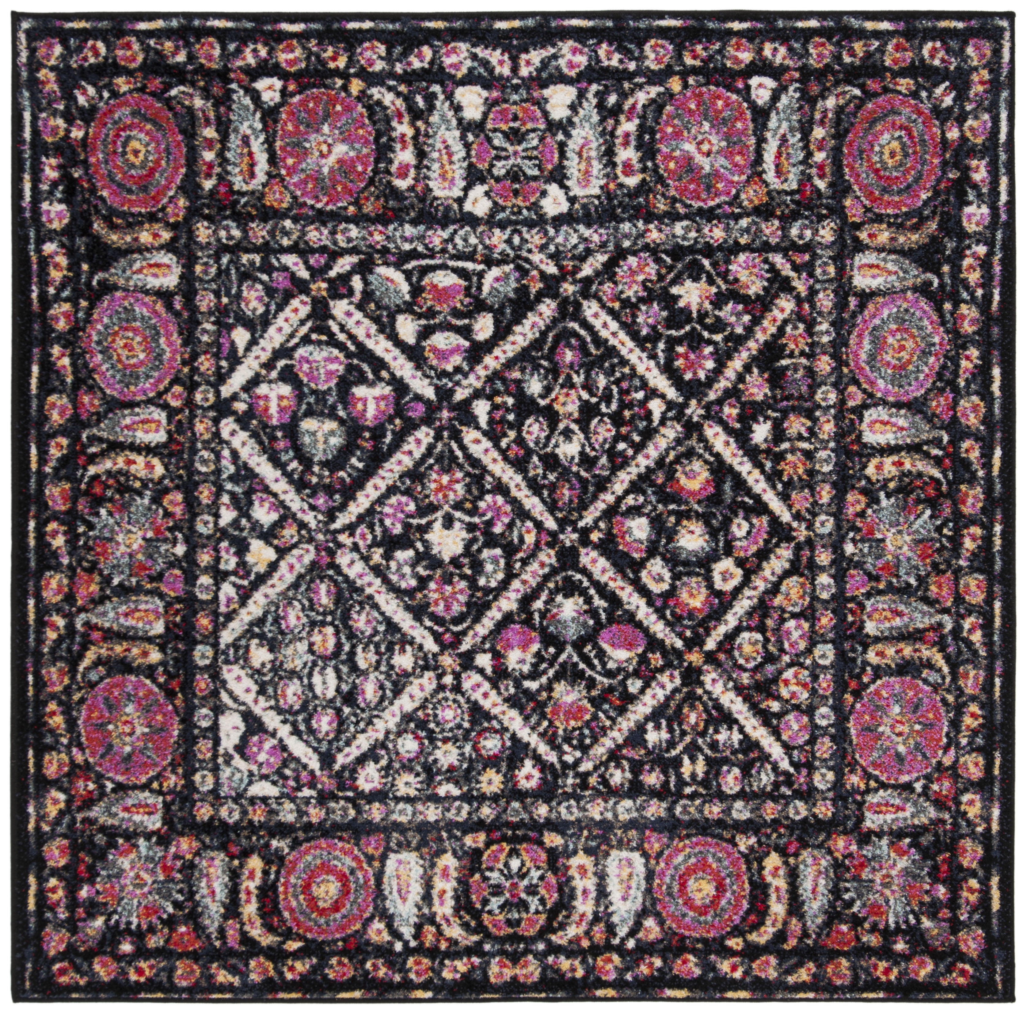 SAFAVIEH Adirondack Carthach Geometric Area Rug, Black/Fuchsia, 6' x 6' Square - Image 7