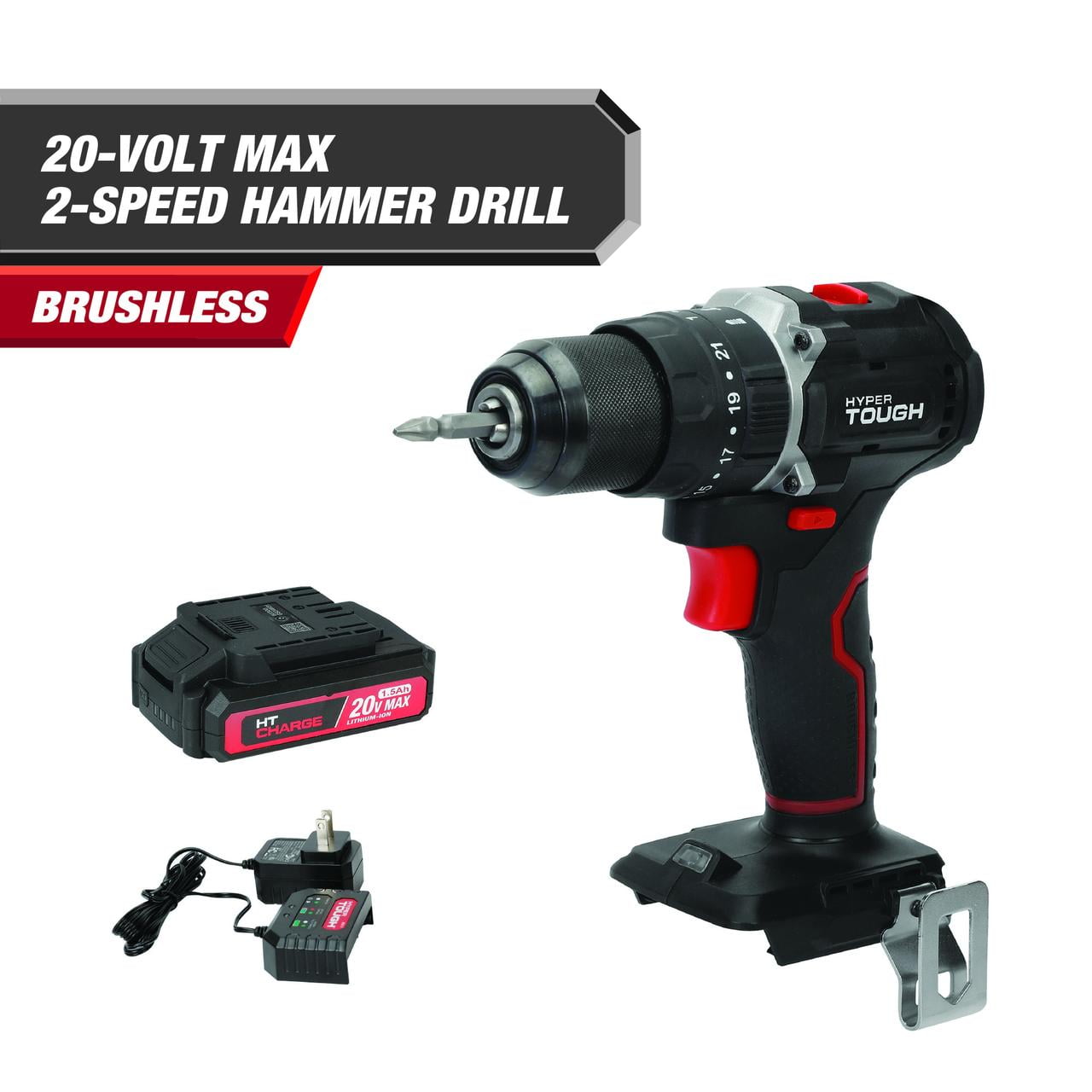 Hyper Tough 20V 1/4” Impact Driver & 1/2” 2-Speed Hammer Drill Bundle, (2) 1.5Ah Lithium-Ion Batteries & (2) Chargers - Image 3