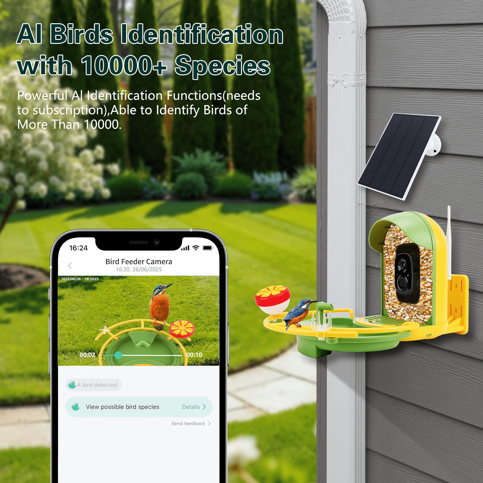 Smart Bird Feeder with Camera & Bird Bath,Bird Watching Camera with Motion Detection & Solar Panel,Waterproof, 2K Live View,Ideal Present for Bird Lover,Yellow - Image 6