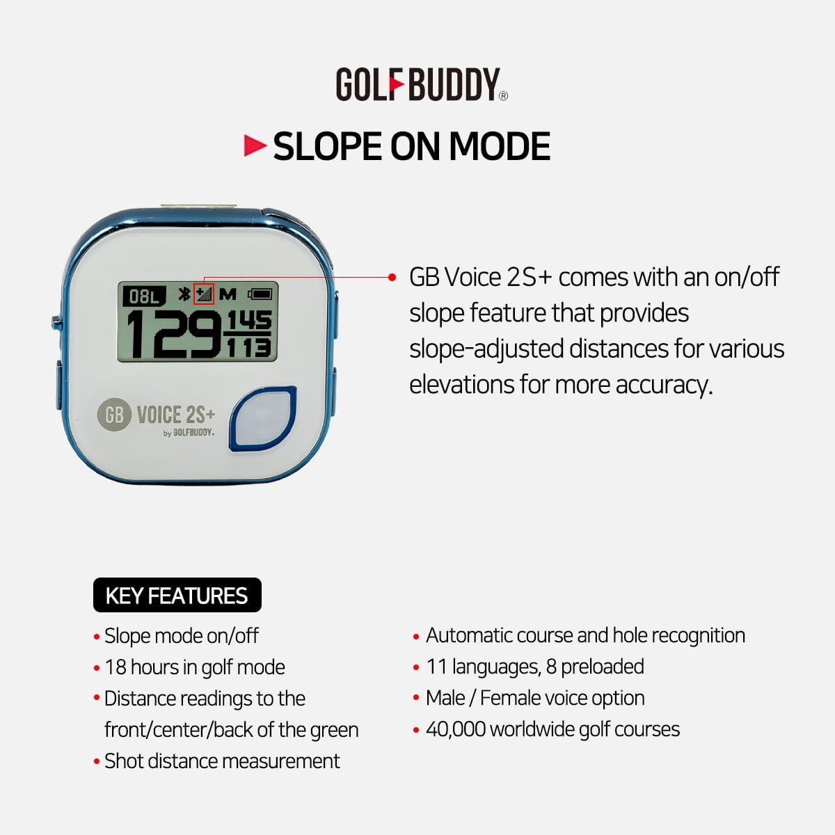 GOLFBUDDY Voice 2S+ Talking Golf GPS Rangefinder, Shot Distance Measurement - White Blue - Image 3