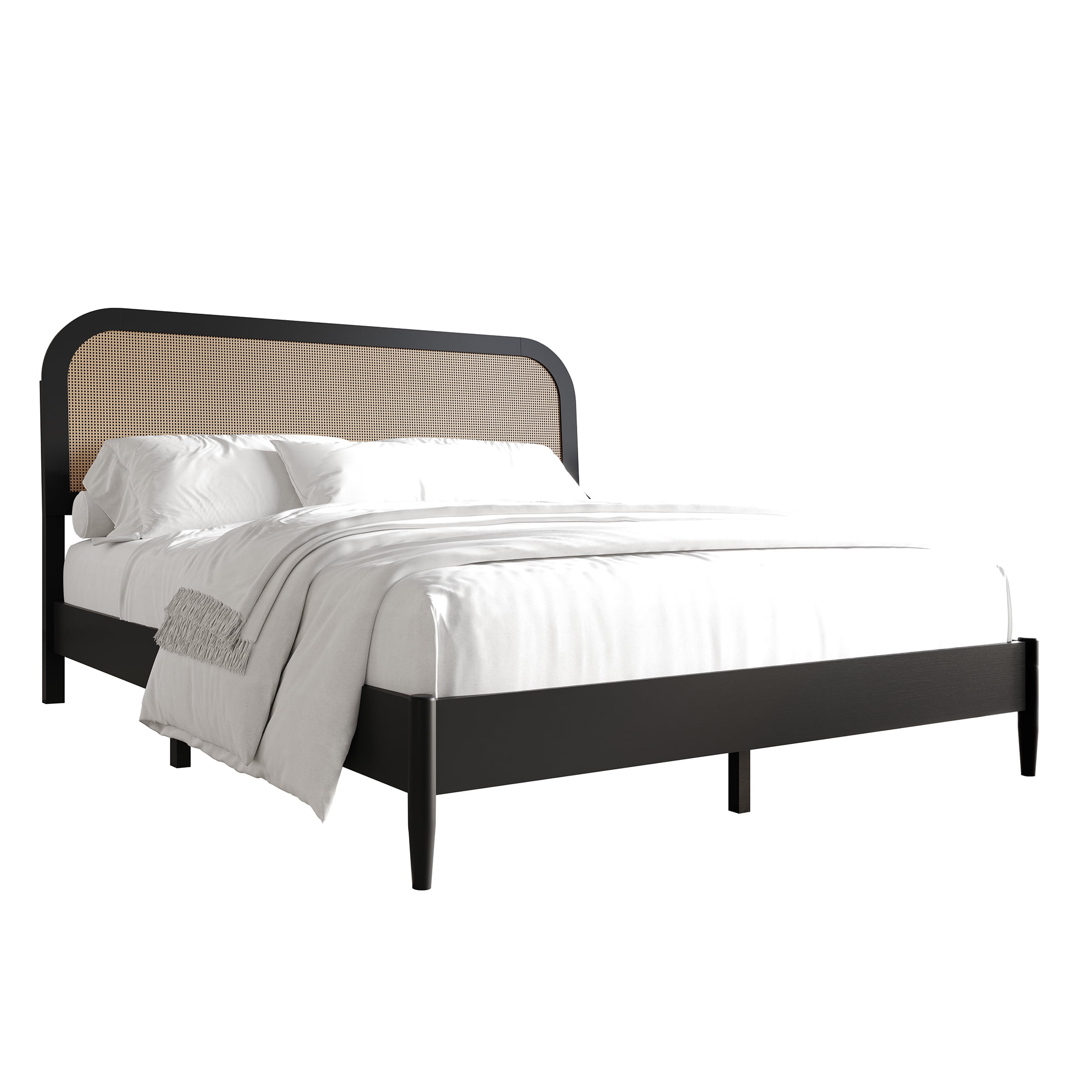 Castle Place Rattan Wooden Twin Platform Bed, Black - Image 8