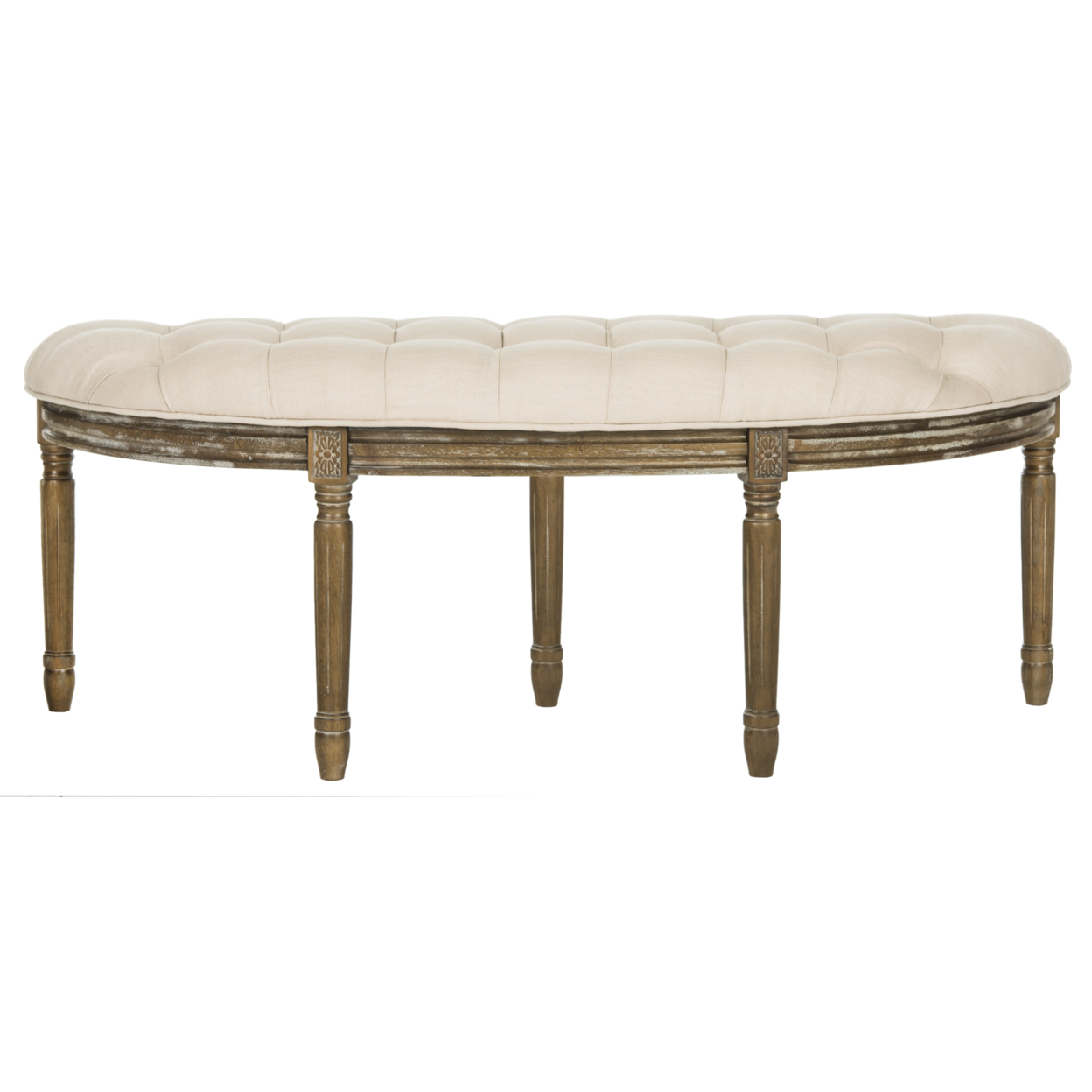 SAFAVIEH Abilene Tufted Rustic Semi Circle Bench, Beige/Rustic Oak - Image 5