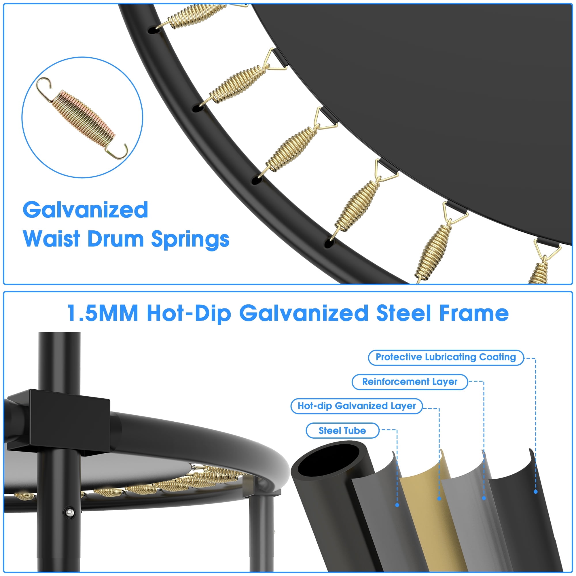 YORIN Trampoline for Kids, 60" 55" 66" Toddler Mini Trampoline with Enclosure Net, Basketball Hoop, 5FT Indoor/Outdoor Kids Trampoline with Swing, Adjustable Gymnastics Bars, Gifts for Kids, 600LBS - Image 2