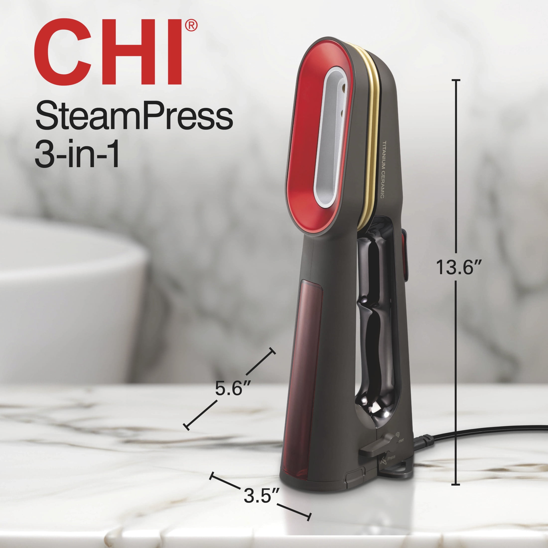 CHI SteamPress 3-in-1 Handheld Garment Steamer for Clothes, Travel Steamer & Iron, Black - Image 8