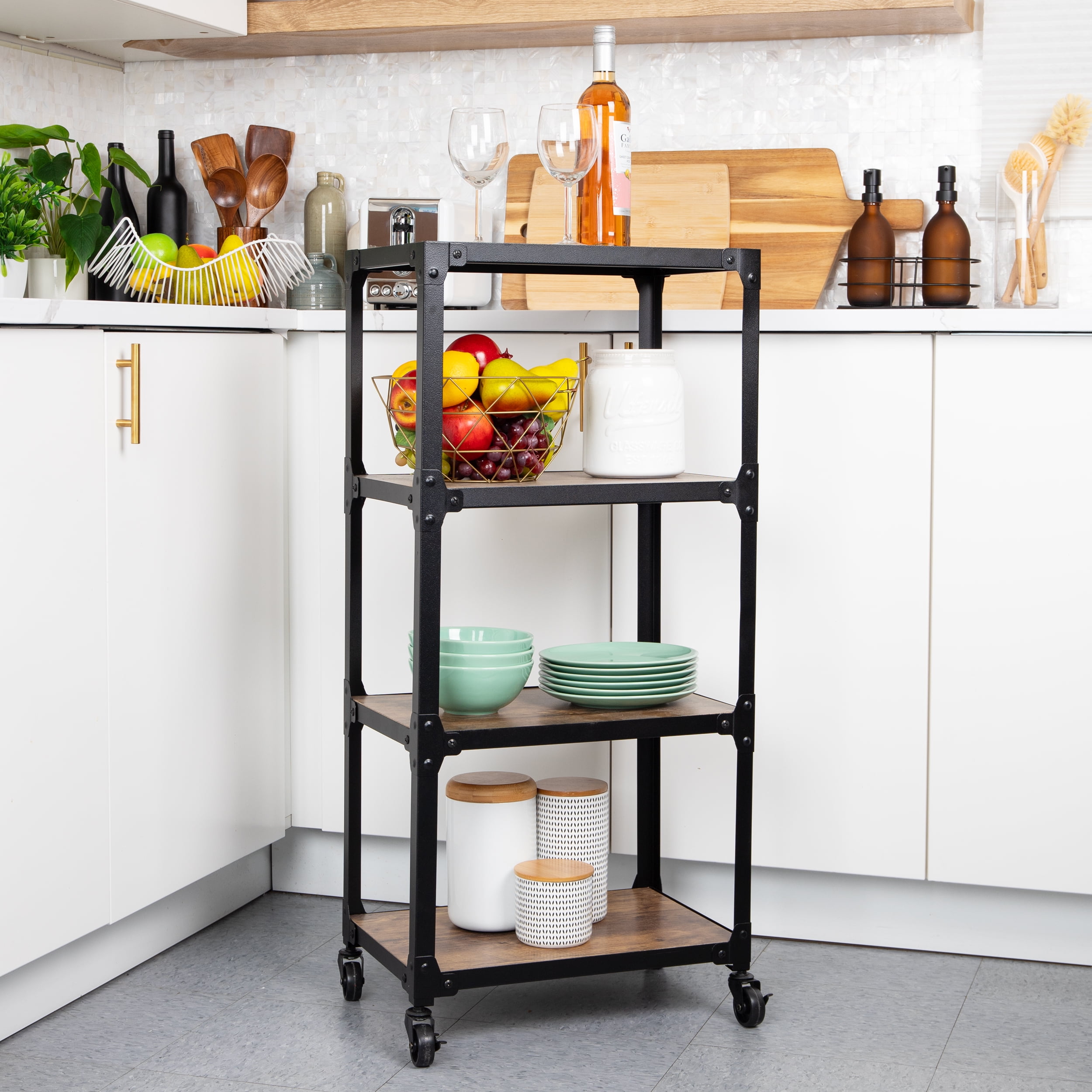 Mind Reader Bar Cart, Rolling Cart, Microwave Stand, Utility Cart, Coffee Cart, Wood, Metal, Brown - Image 8