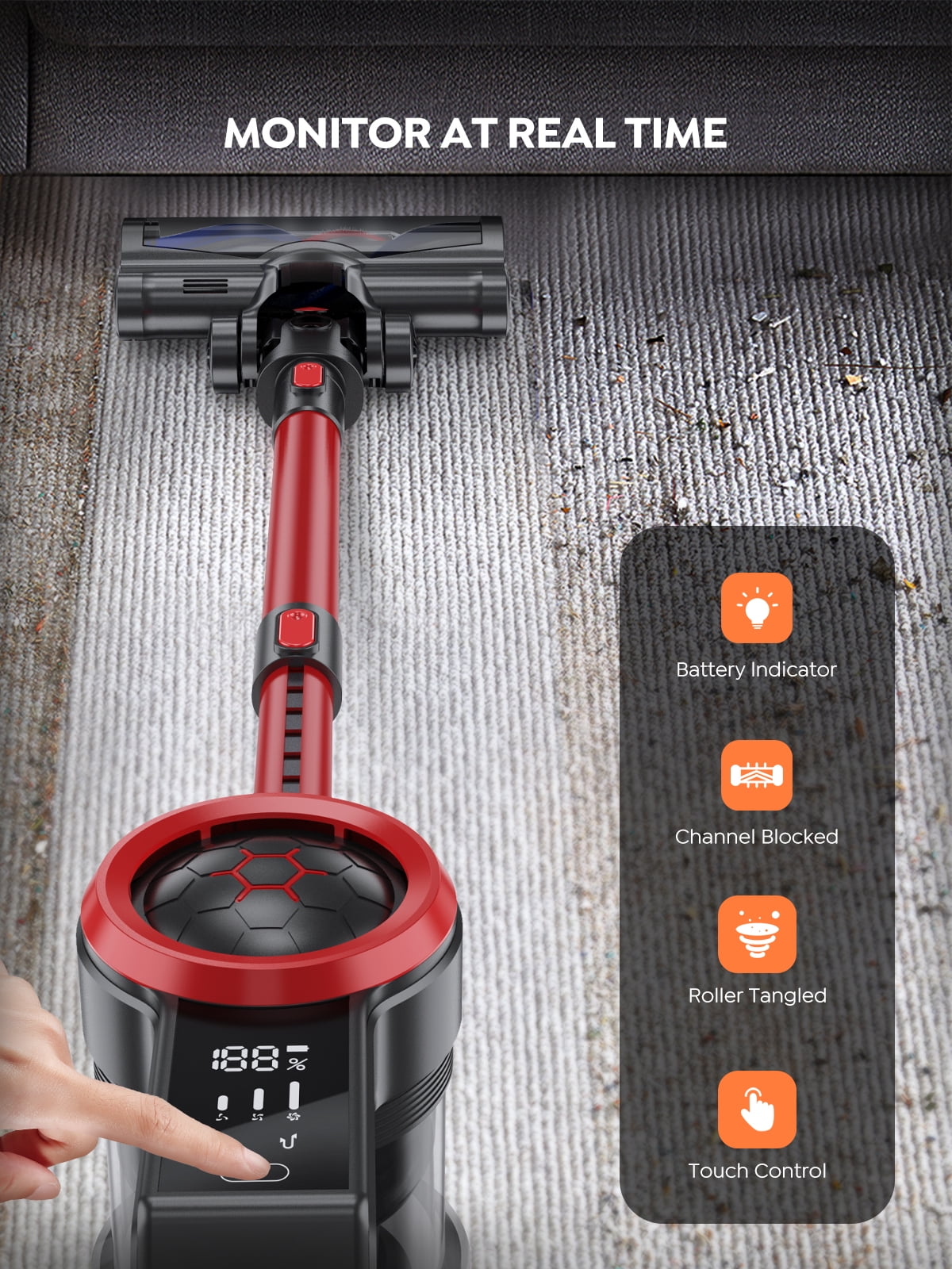 Buture Cordless Vacuum Cleaner 60Mins 40KPA 450W Strong Powerful Suction, Lightweight Stick Vacuum for Home Carpet Wood Floor Pet Hair - Image 3