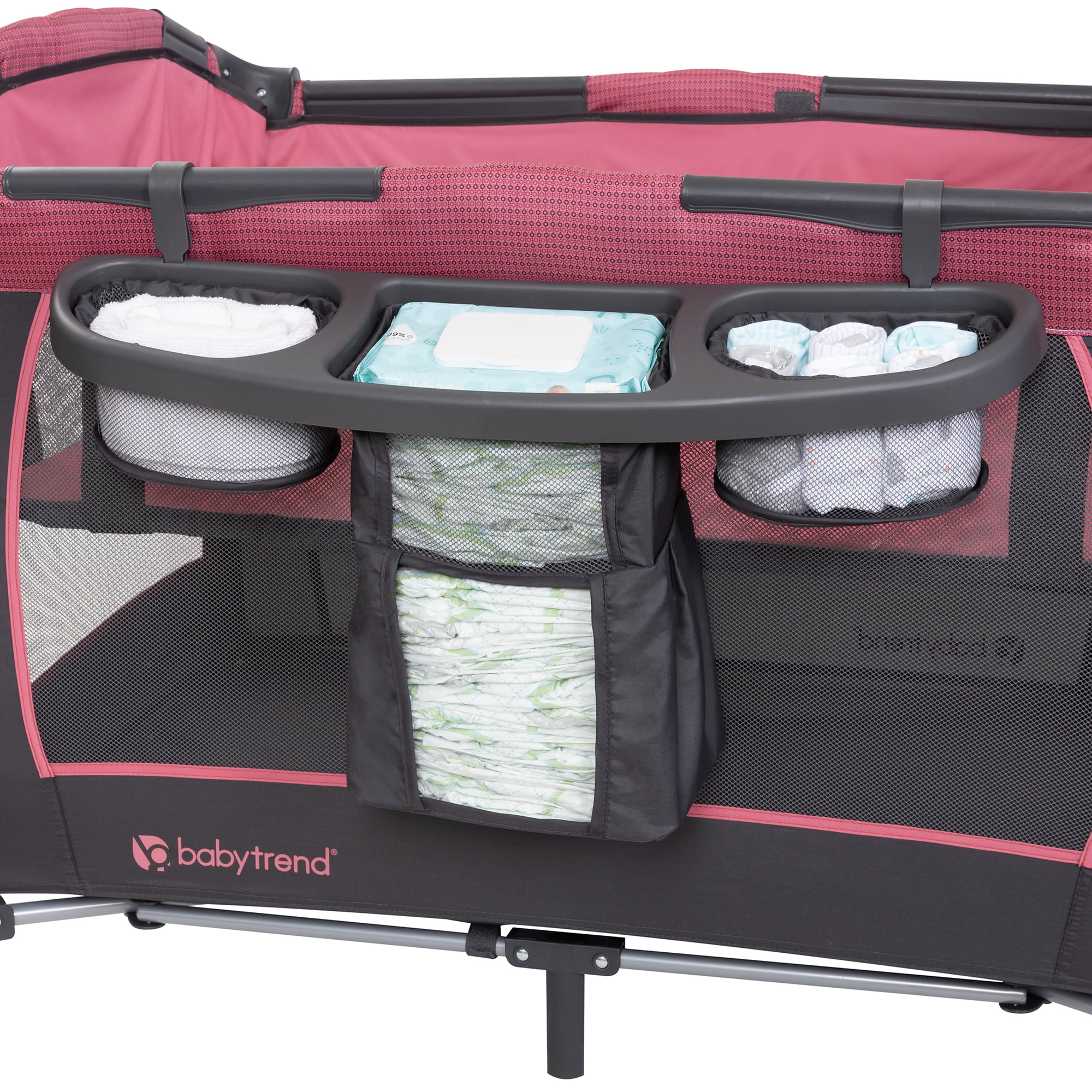 Baby Trend Lil Snooze Deluxe III Nursery Center Playard for Twins with Travel Bag, Cozy Berry - Image 8