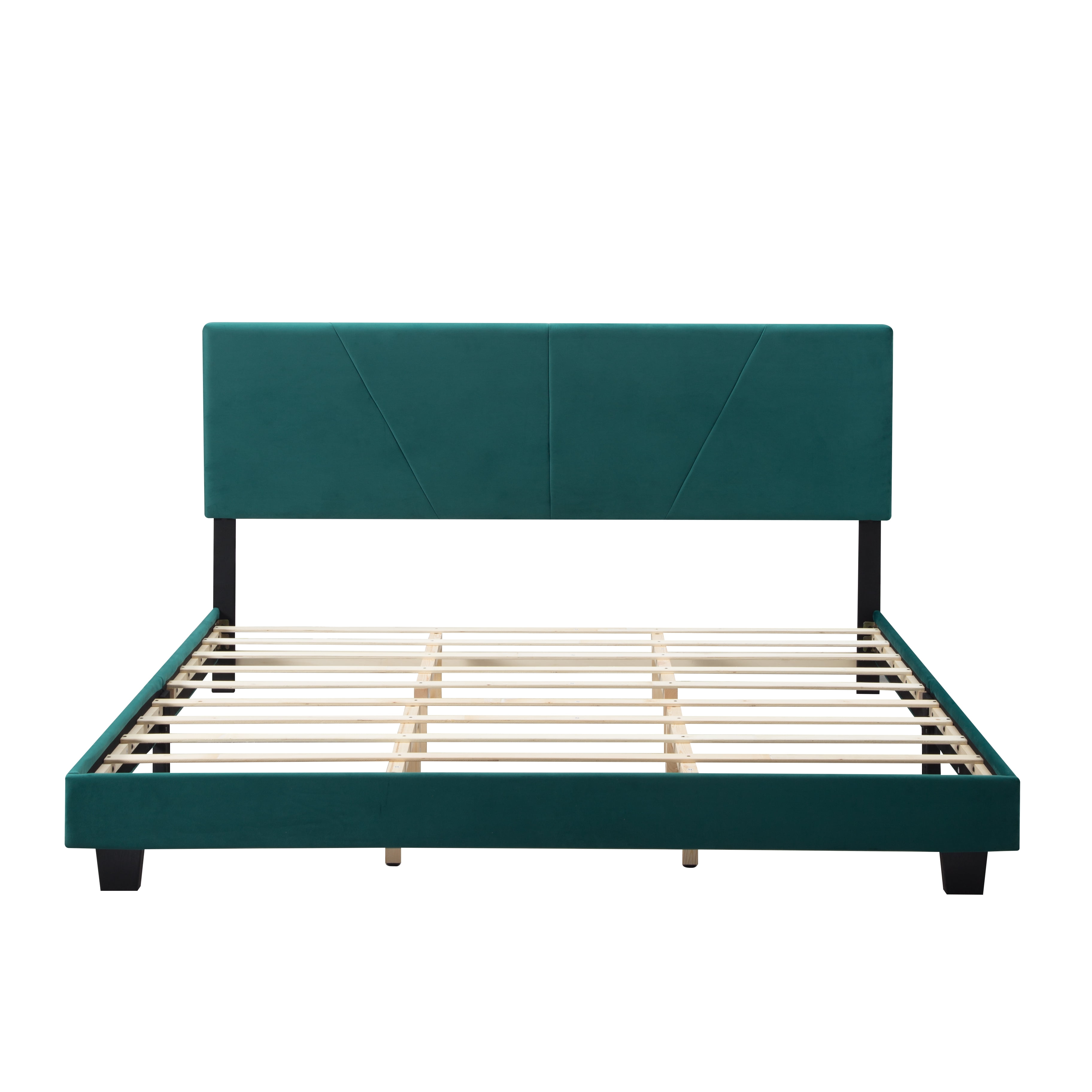 Gewnee King Size Platform Bed Frame with Upholstered Headboard, Mattress Foundation with Strong Wooden Slats Support Easy Assembly.Green - Image 11