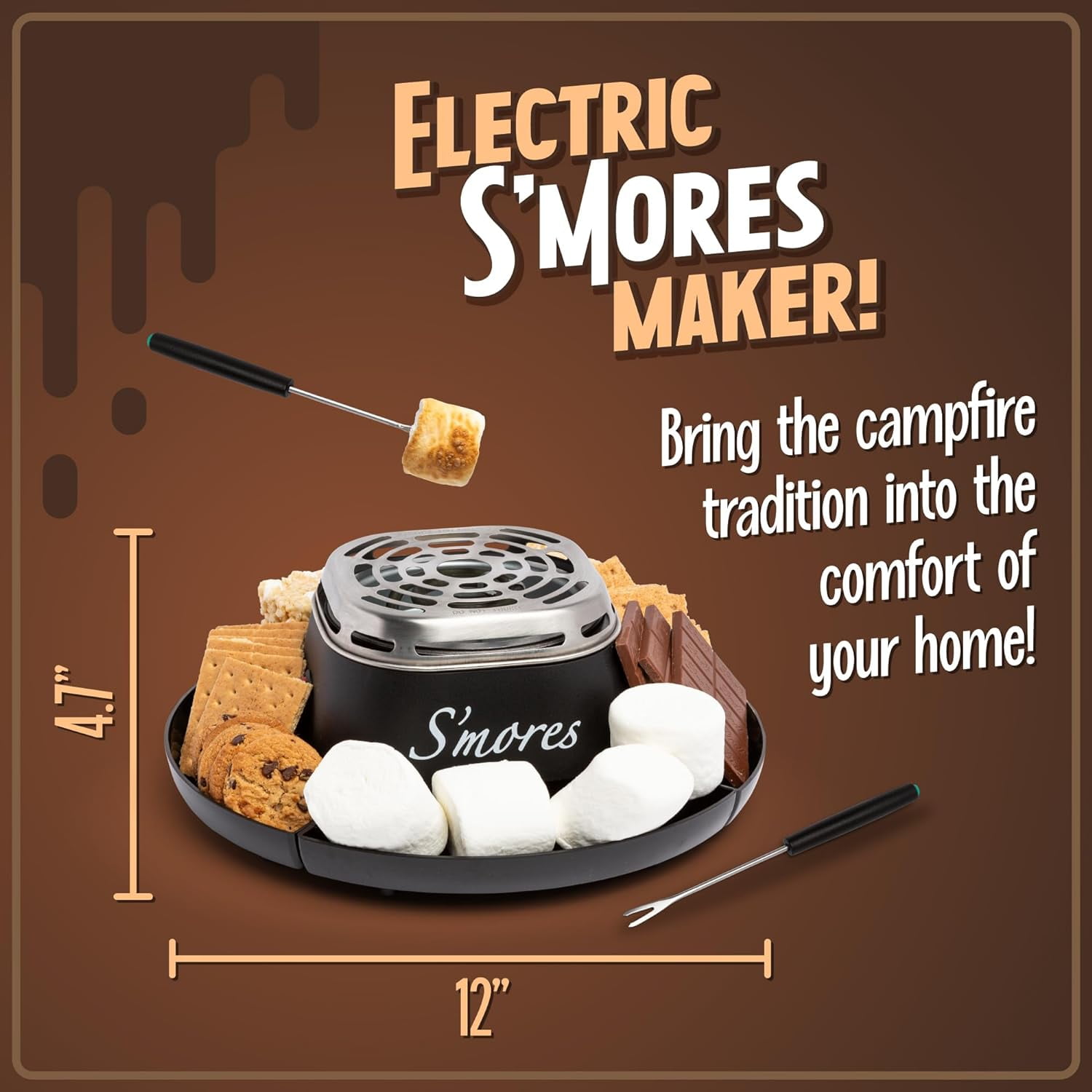 (4 pack) Nostalgia Indoor Electric Smores Maker Smores Kit with 4 Marshmallows Roasting Forks, Black - Image 5