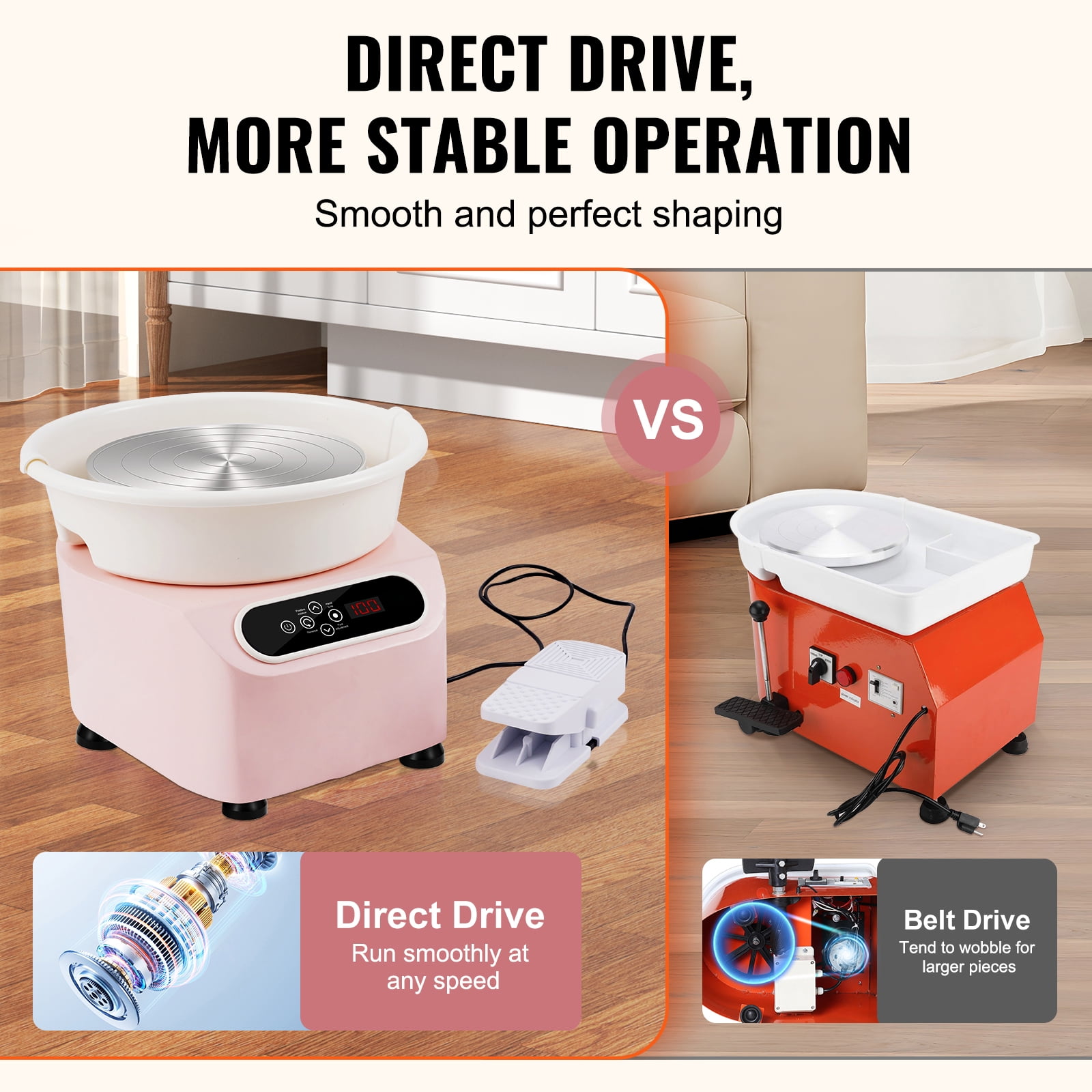 KFFKFF Pottery Wheel, 11" Crafting Wheel, 450W Motorized Pottery Device with Foot Control & LCD Interface, Direct-Drive Clay Modeling Equipment with Sculpting Tools, DIY Artistry, Pink - Image 2