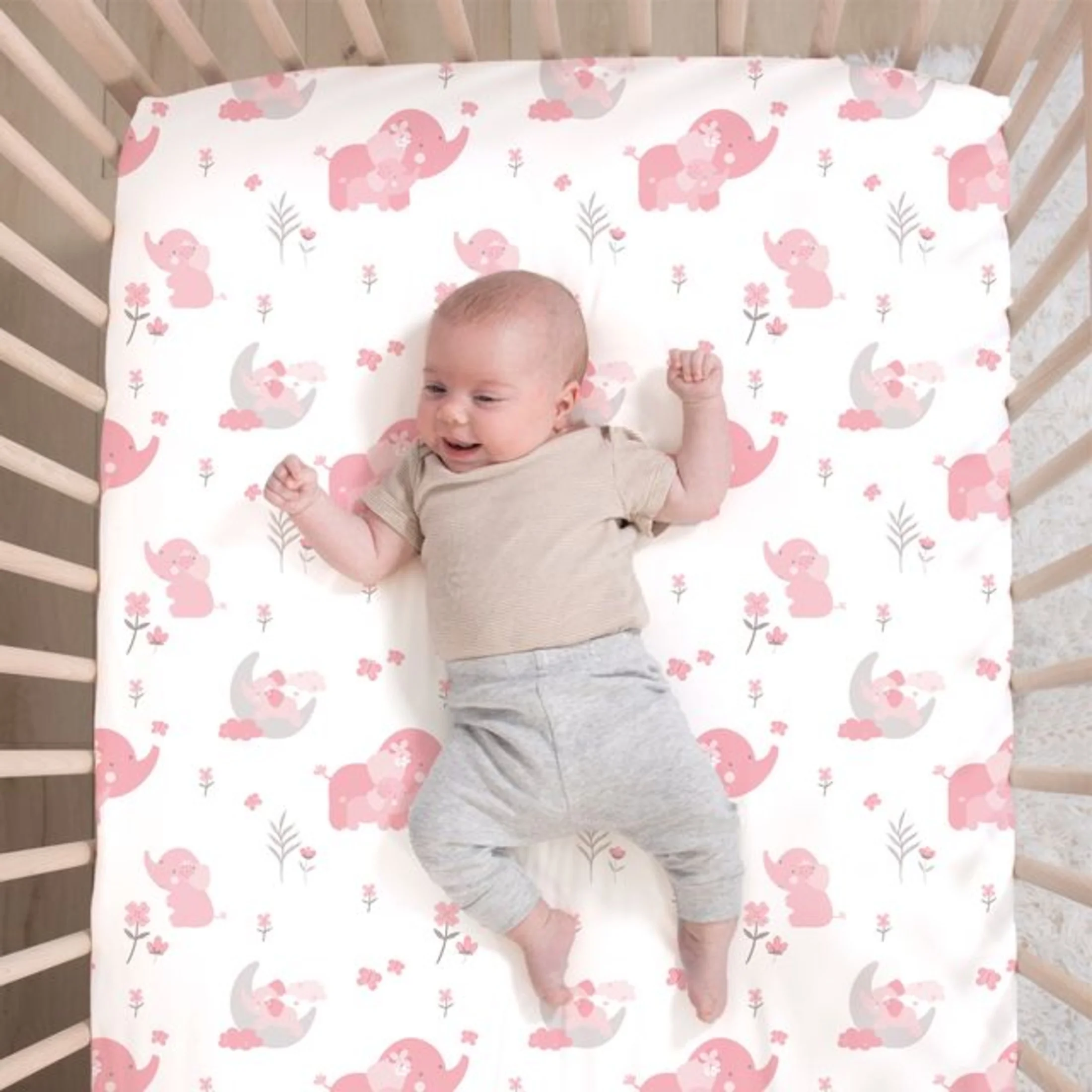 The Peanutshell Pink Elephant Crib Bedding Set for Baby Girls, 3 Piece Nursery Set - Image 5