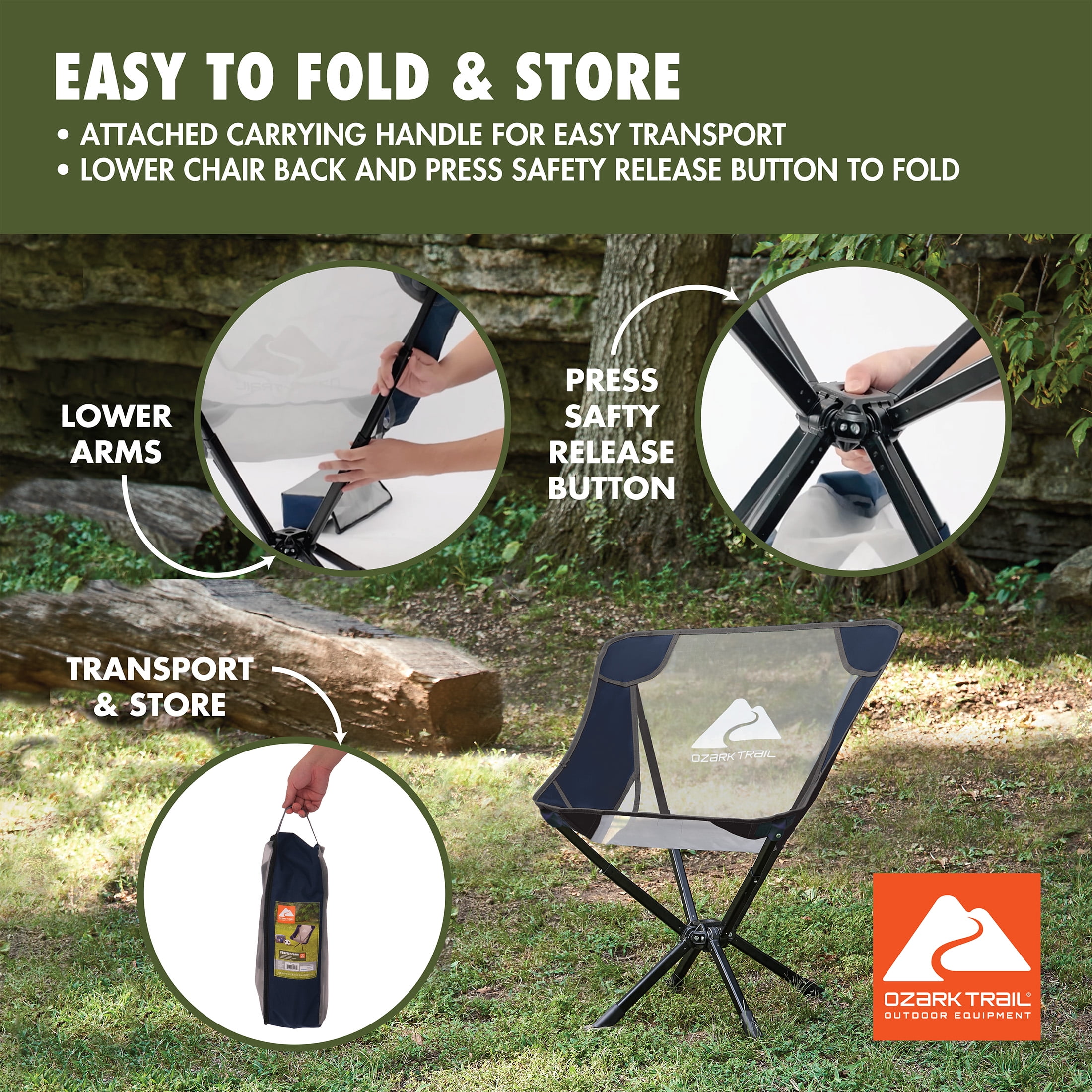 Ozark Trail Adult Instant Compact Chair, Navy - Image 7