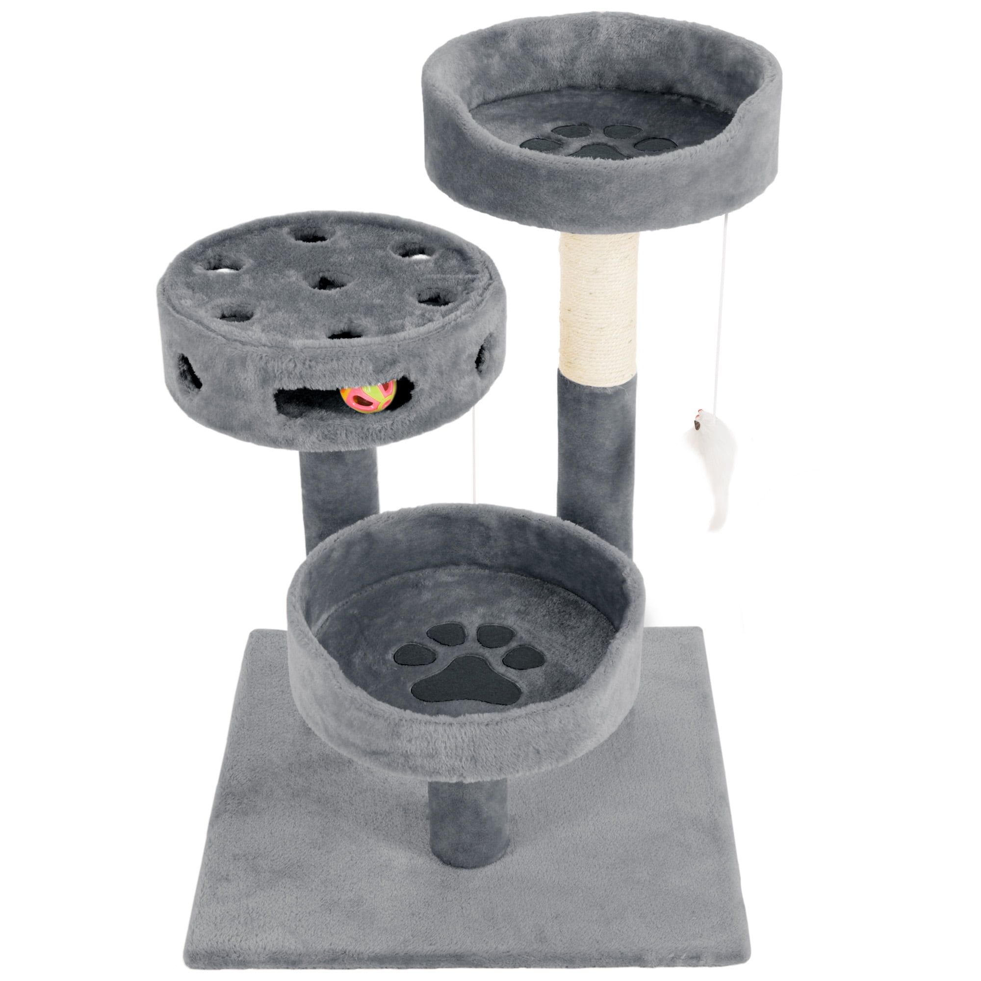 PETMAKER Tall Cat Tree Condo with Perches, Scratch Post, and Wheel Toy - Image 3