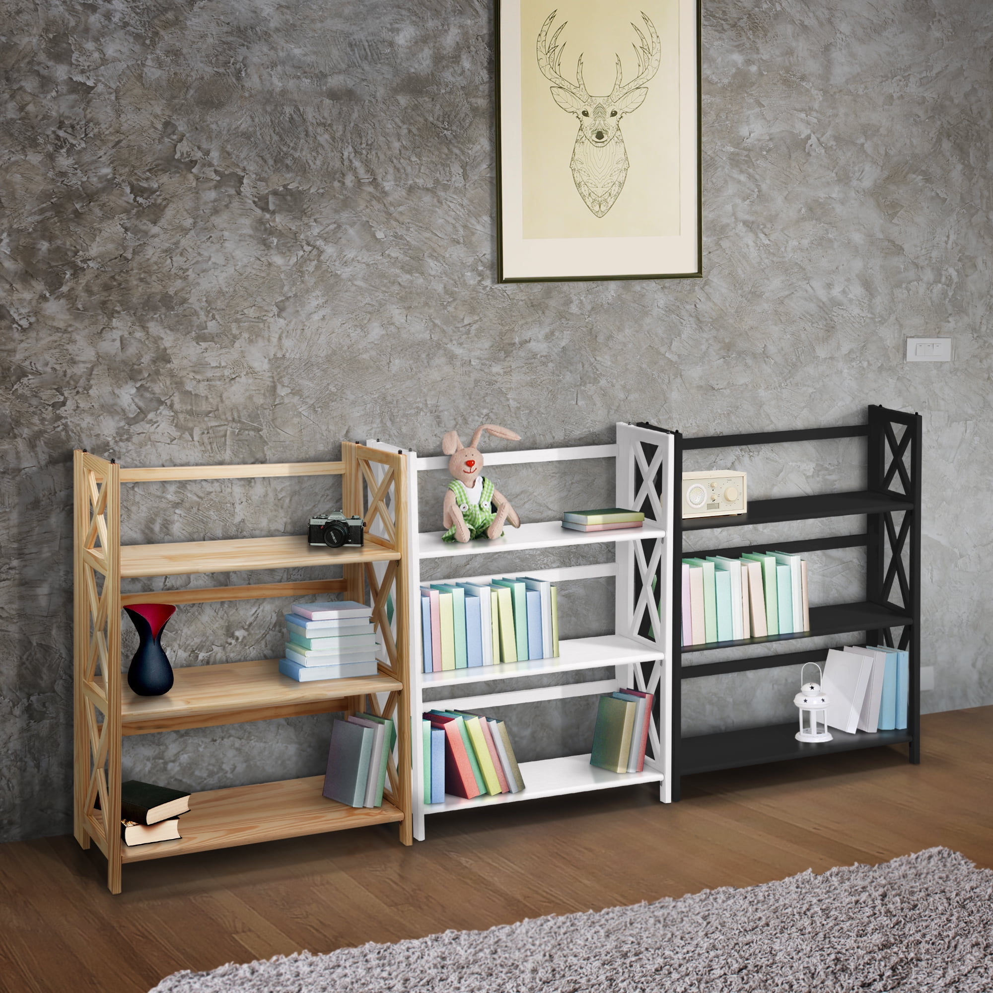 Casual Home Montego 3-Shelf Folding Bookcase -Black - Image 5