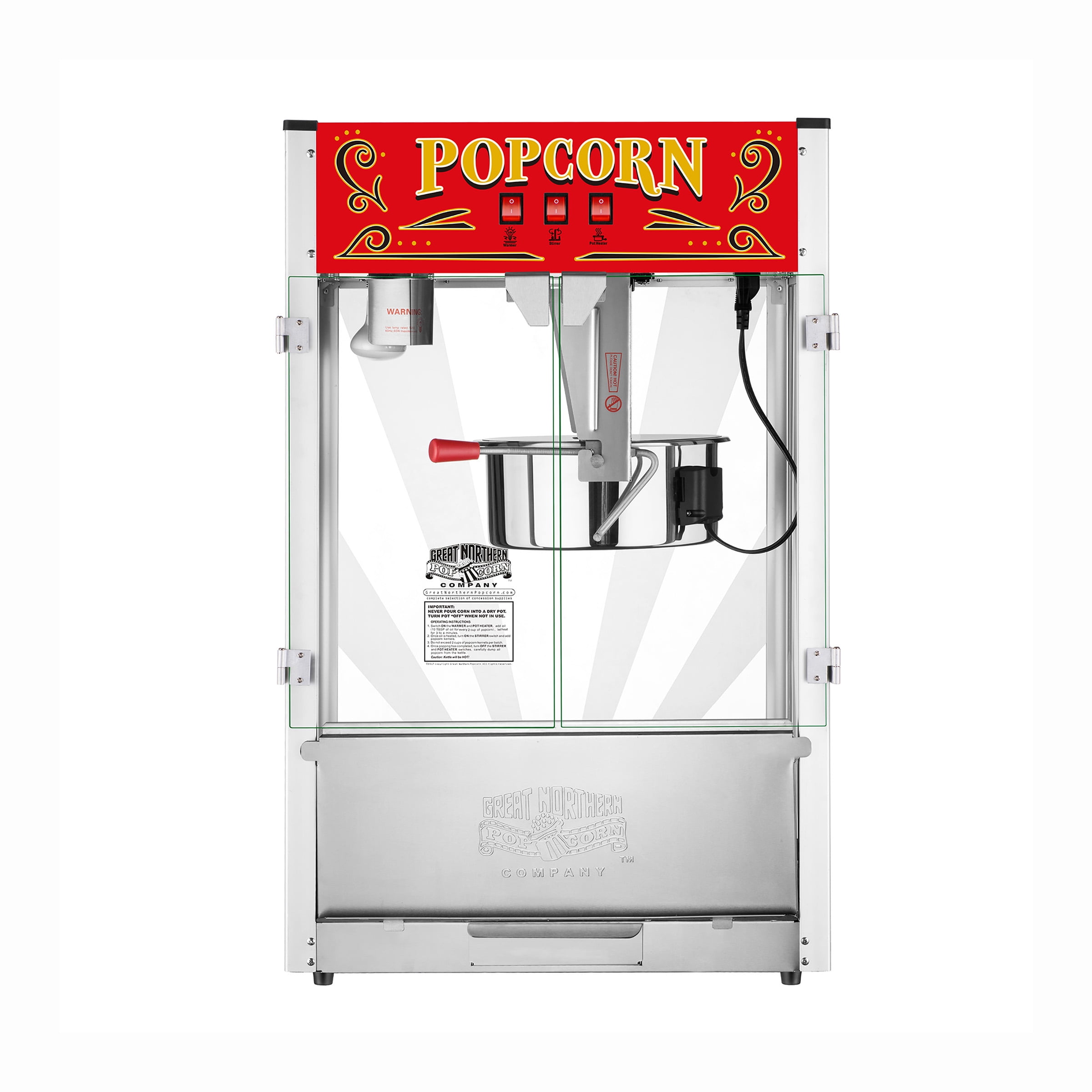 Great Northern Popcorn 16oz Tabletop Popcorn Machine with Warming Deck, Red - Image 2