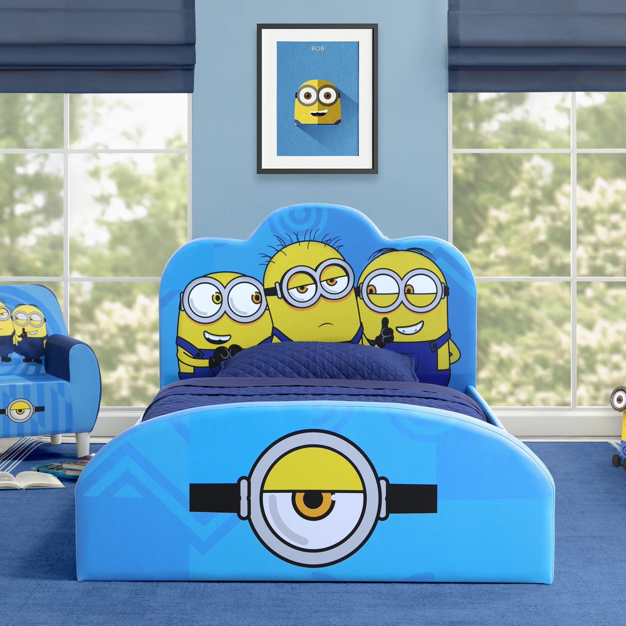 Minions Upholstered Twin Bed by Delta Children, Blue - Image 2