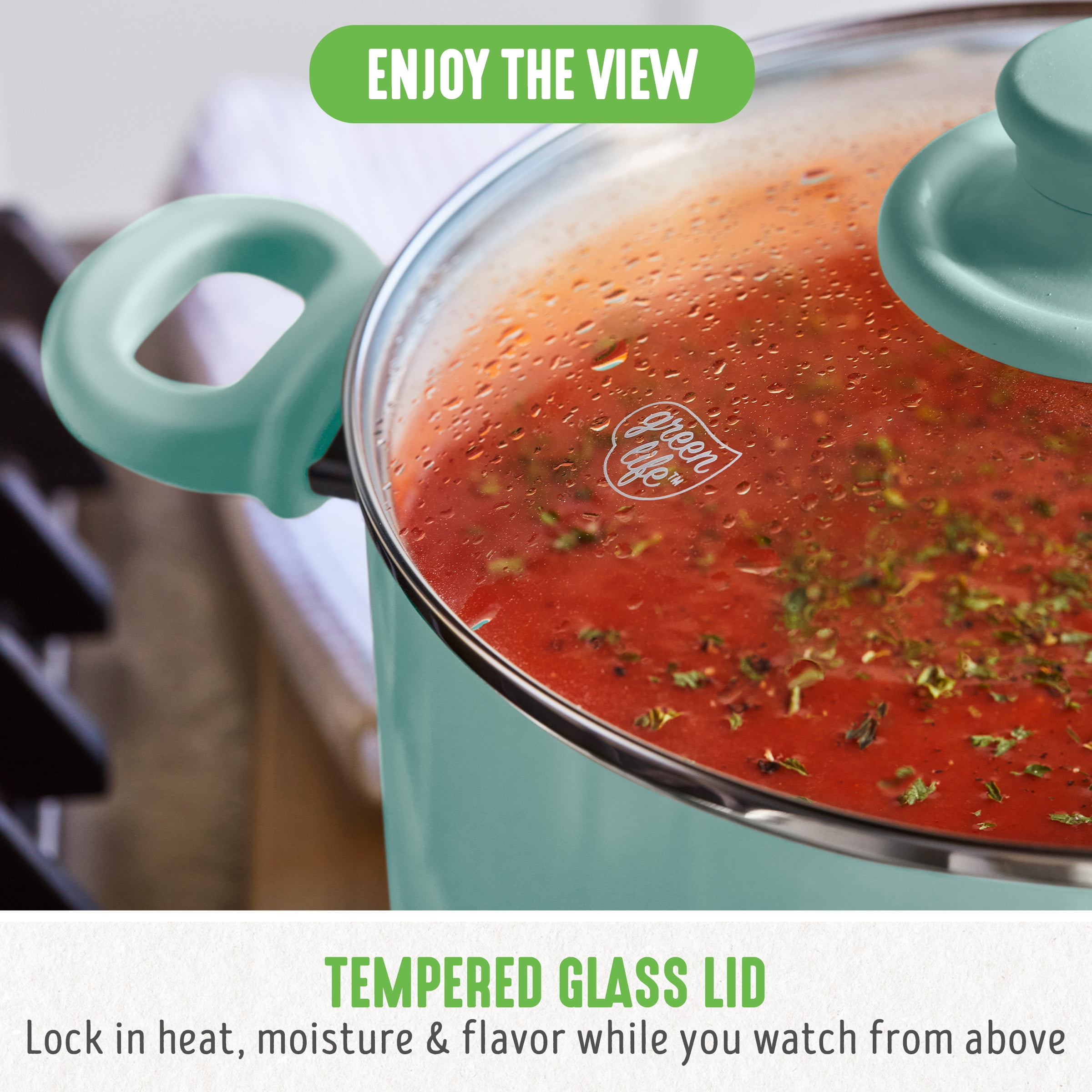 GreenLife 18-Piece Ceramic Nonstick Cookware Set, Dishwasher Safe, Soft Grip Handles, Turquoise - Image 2