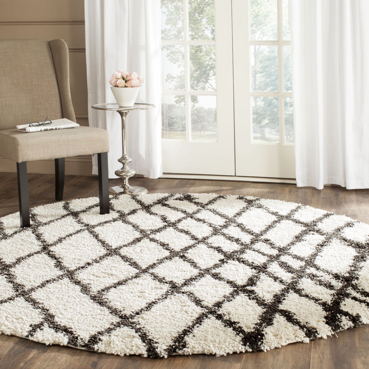 SAFAVIEH Belize Katriona Abstract Plush Shag Area Rug, Ivory/Charcoal, 3' x 5' - Image 7
