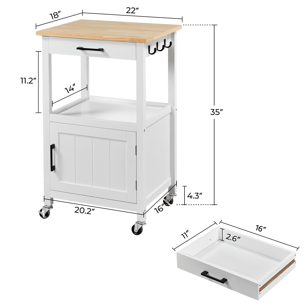Renwick 22" Rolling Kitchen Island Cart with Wheels, White - Image 7