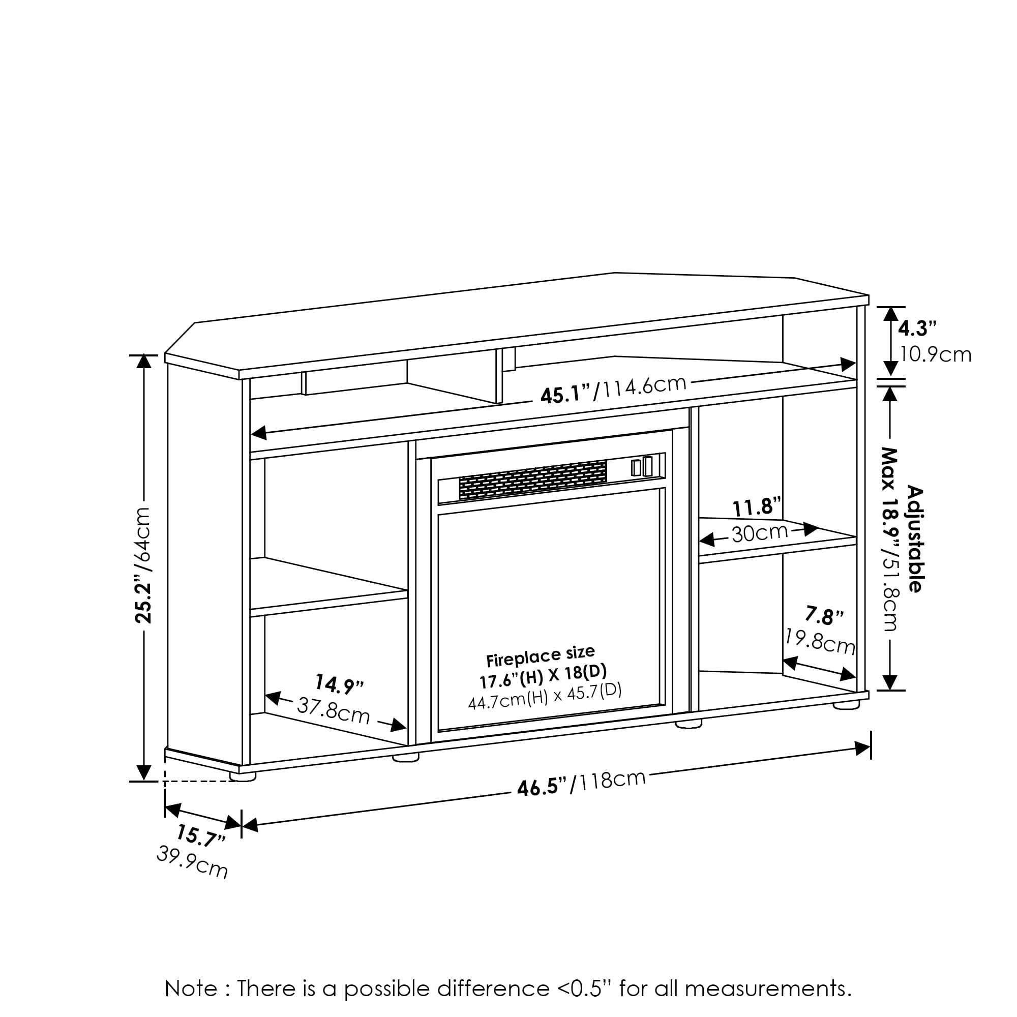 Furinno Jensen Corner TV Stand with Fireplace for TV up to 55 Inches, French Oak Grey - Image 4