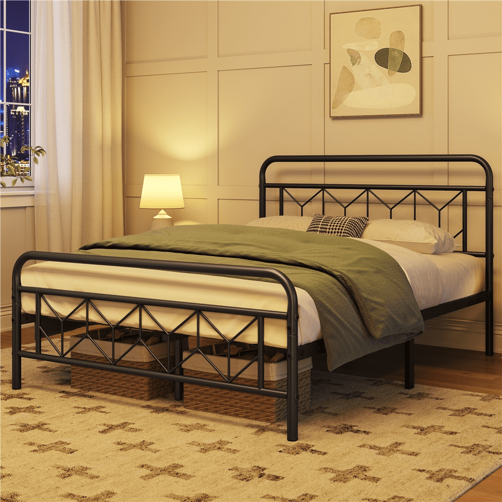 Renwick Vintage Metal Platform Queen Bed, All Ages, Black - Image 5