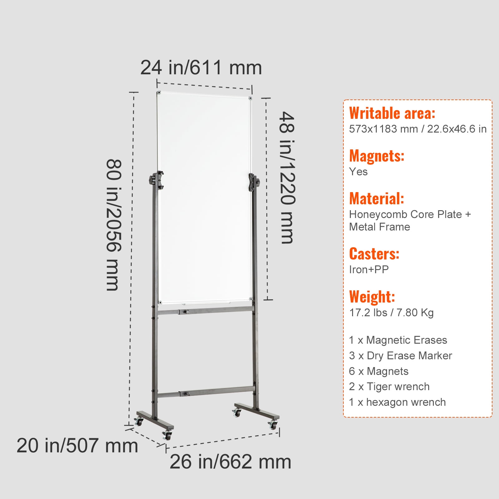 KFFKFF 24 x 48 inch Rolling Magnetic Whiteboard Double-sided Mobile Whiteboard - Image 8