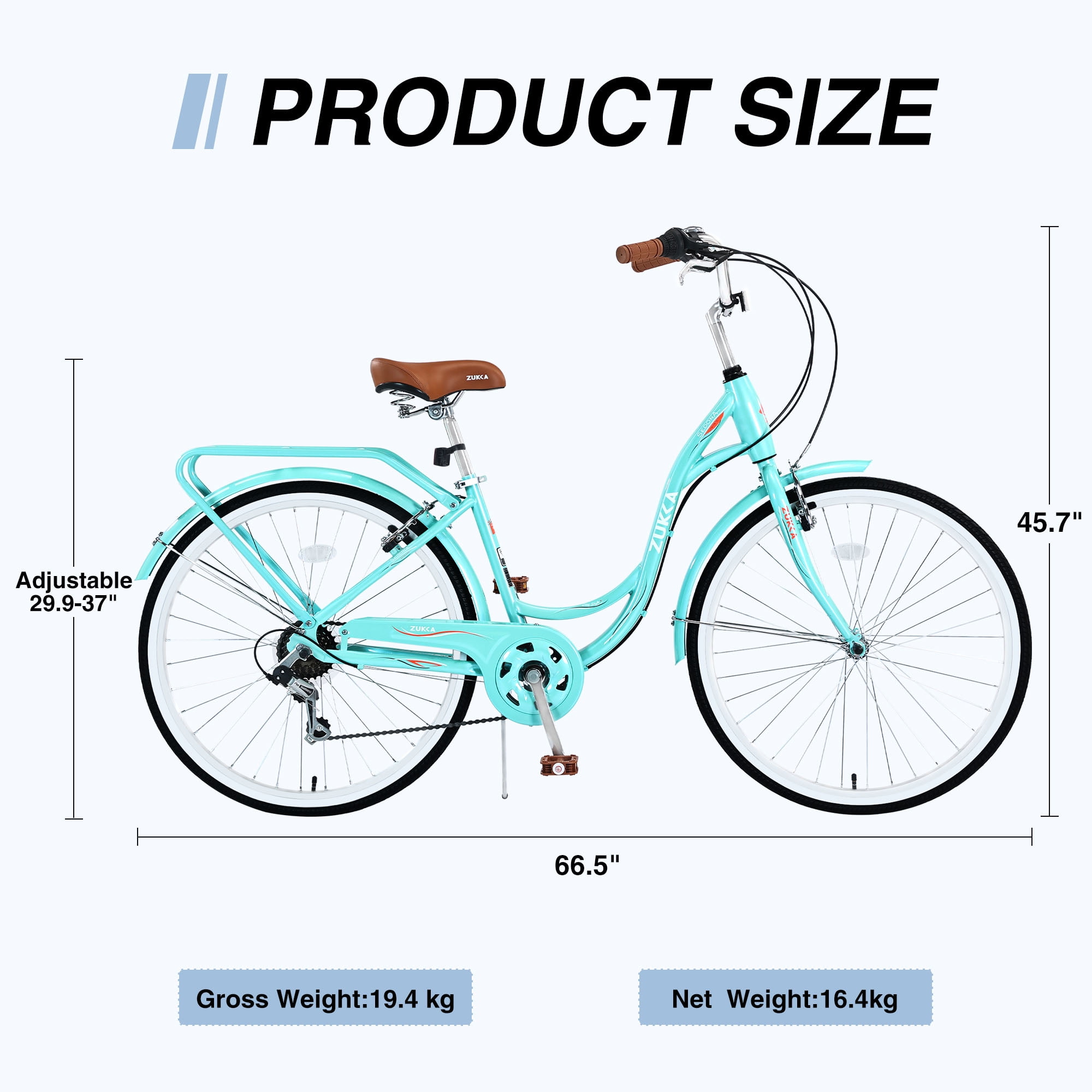 Aukfa 26" Cruiser Bike, 7 Speed Bicycle Hybrid Bikes for Women Girls Ladies, Arctic - Image 2