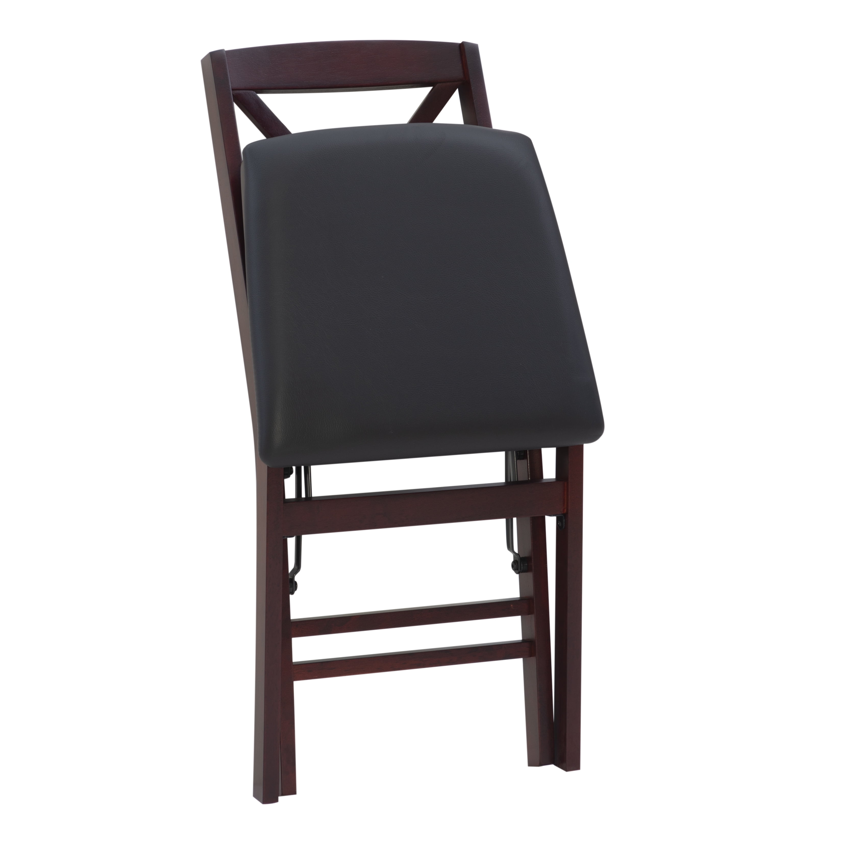 Linon Farrow Indoor Faux Leather Folding Chair with Cross-Back, Set of 2, Merlot/Dark Brown - Image 10