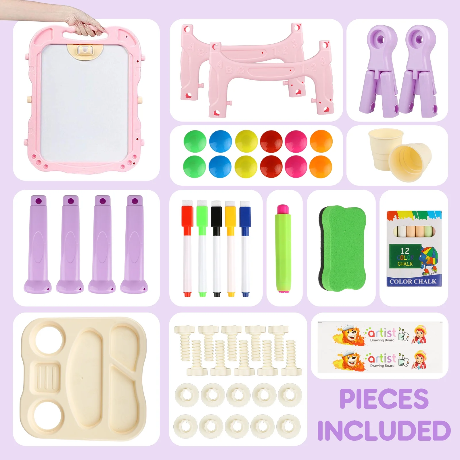 Beefunni Art Easel for Kids 3+, 4 in1 Double-Sided Easel for Toddlers, Large Magnetic Board, Portable Drawing White Board & Chalkboard, Birthday Gifts for Girls 3 4 5 6 - Image 3