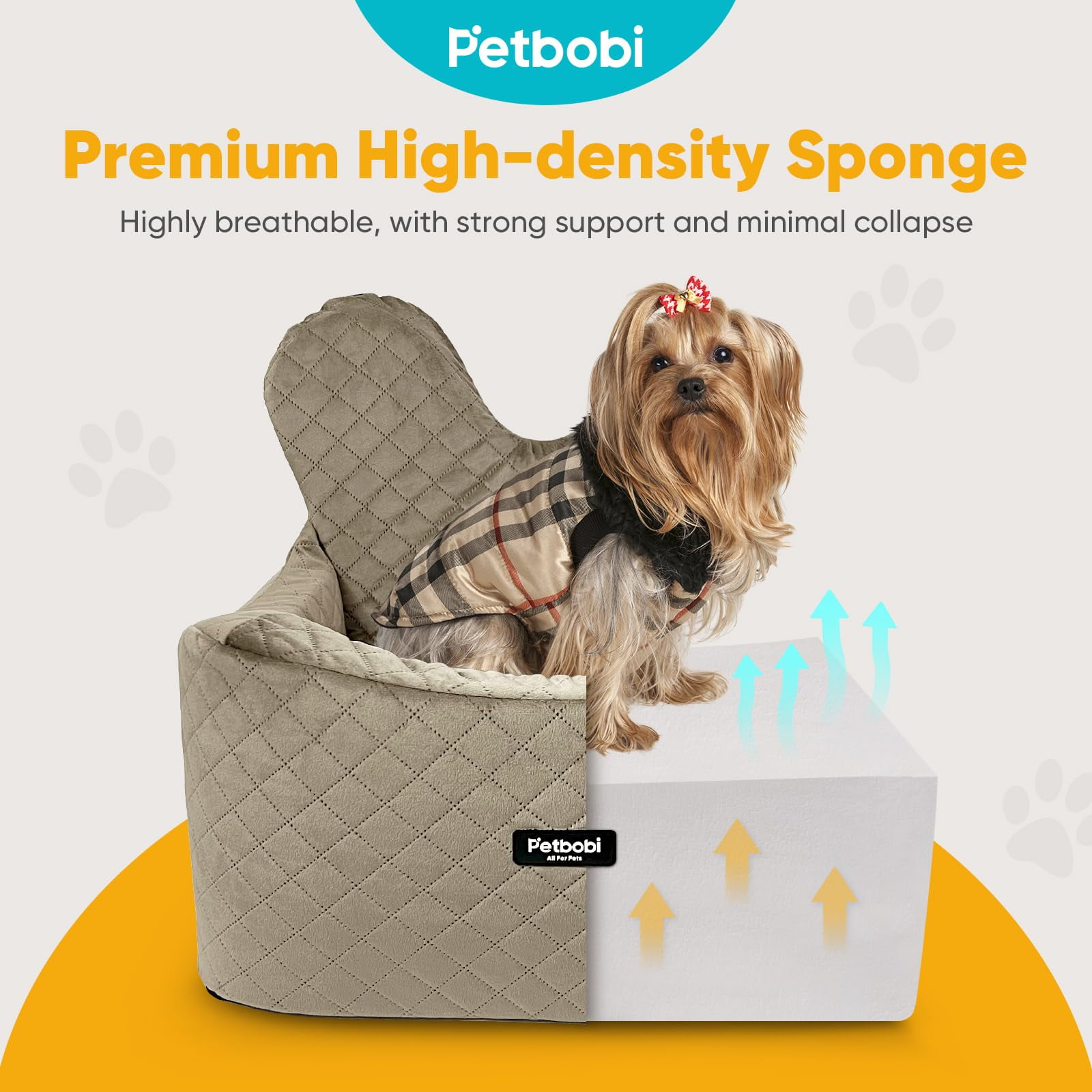 Petbobi Dog Car Booster Seat, Soft Car Travel Bed for Small Dogs up to 25lbs, Light Brown - Image 3