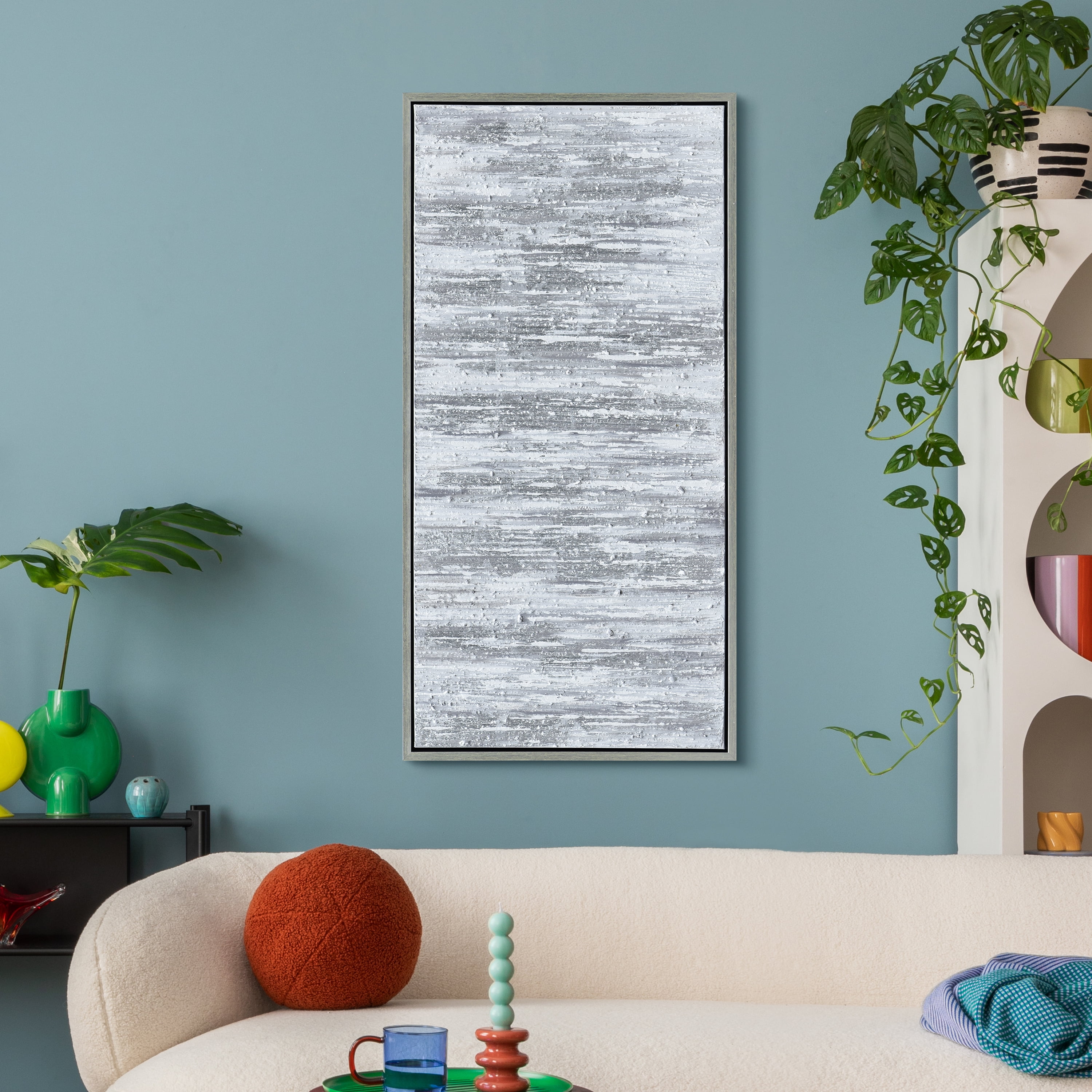 Silver Frequency Textured Hand Painted Canvas Wall Art with Silver Foil by Martin Edwards 24" x 48" - Image 7