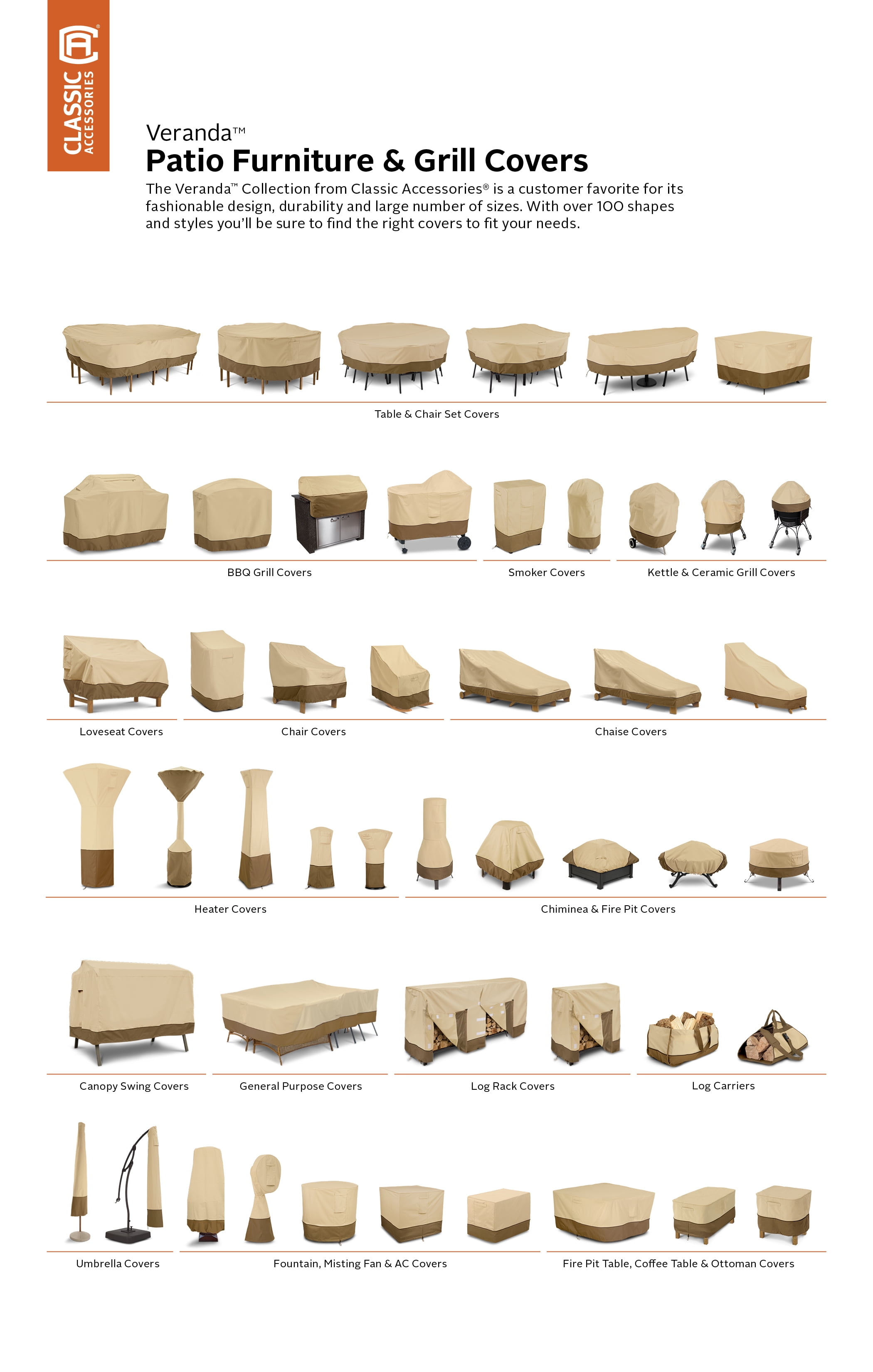 Classic Accessories Veranda 108" x 82" x 23" Beige and Brown Rectangle Patio Furniture Set Cover - Image 7