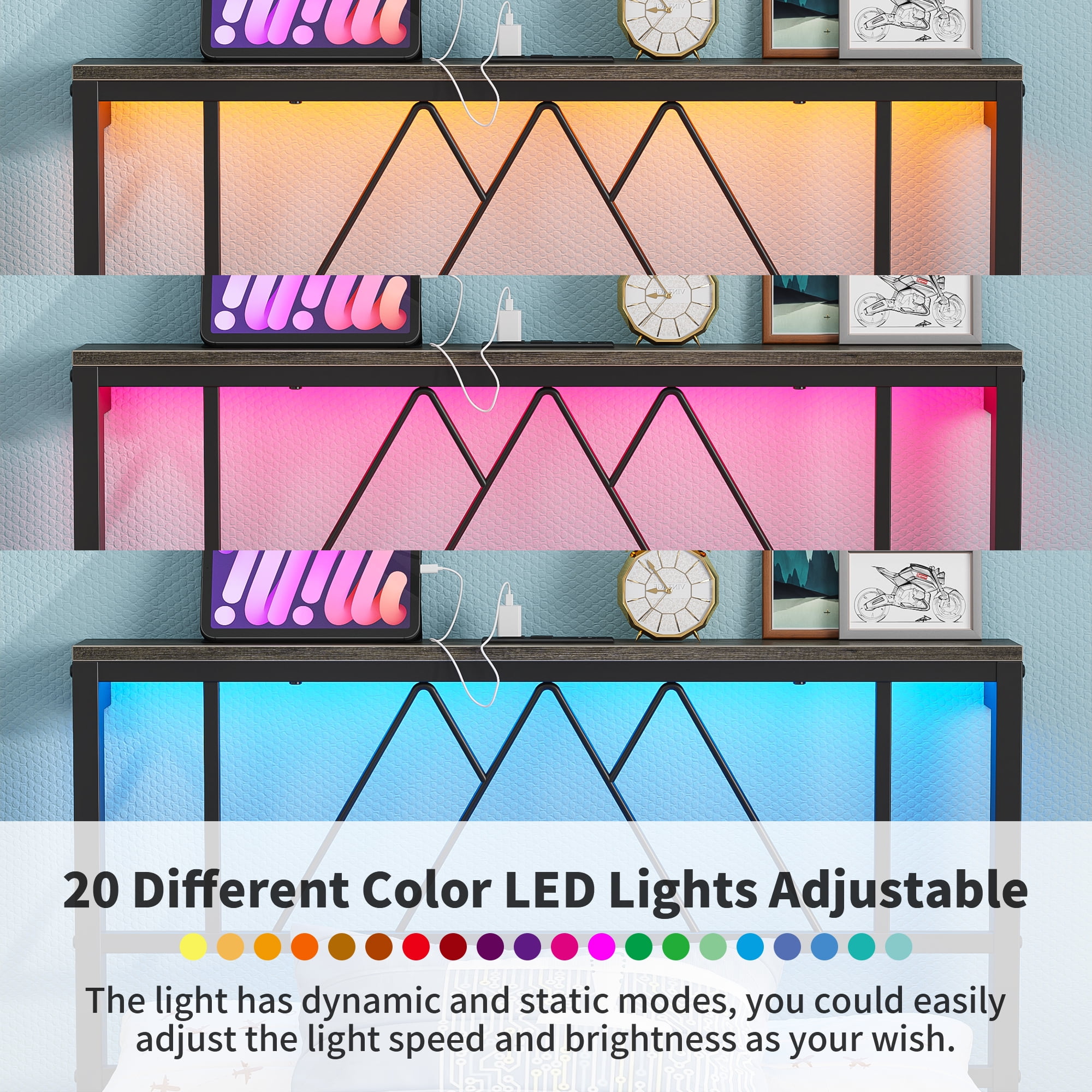 Yoneston Twin Size Platform Bed Fame with LED and Charging Station Storage Headboard No Box Spring Need for Kids Furniture, Black - Image 9