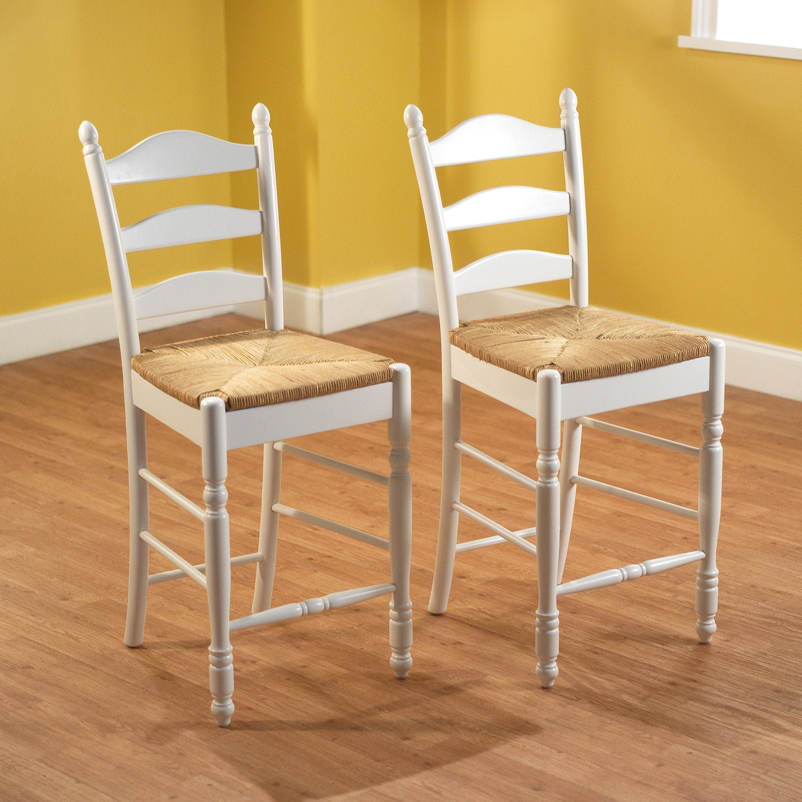 Ladder Back Rush Seat Counter Stools 24", Set of 2, Multiple Colors - Image 3