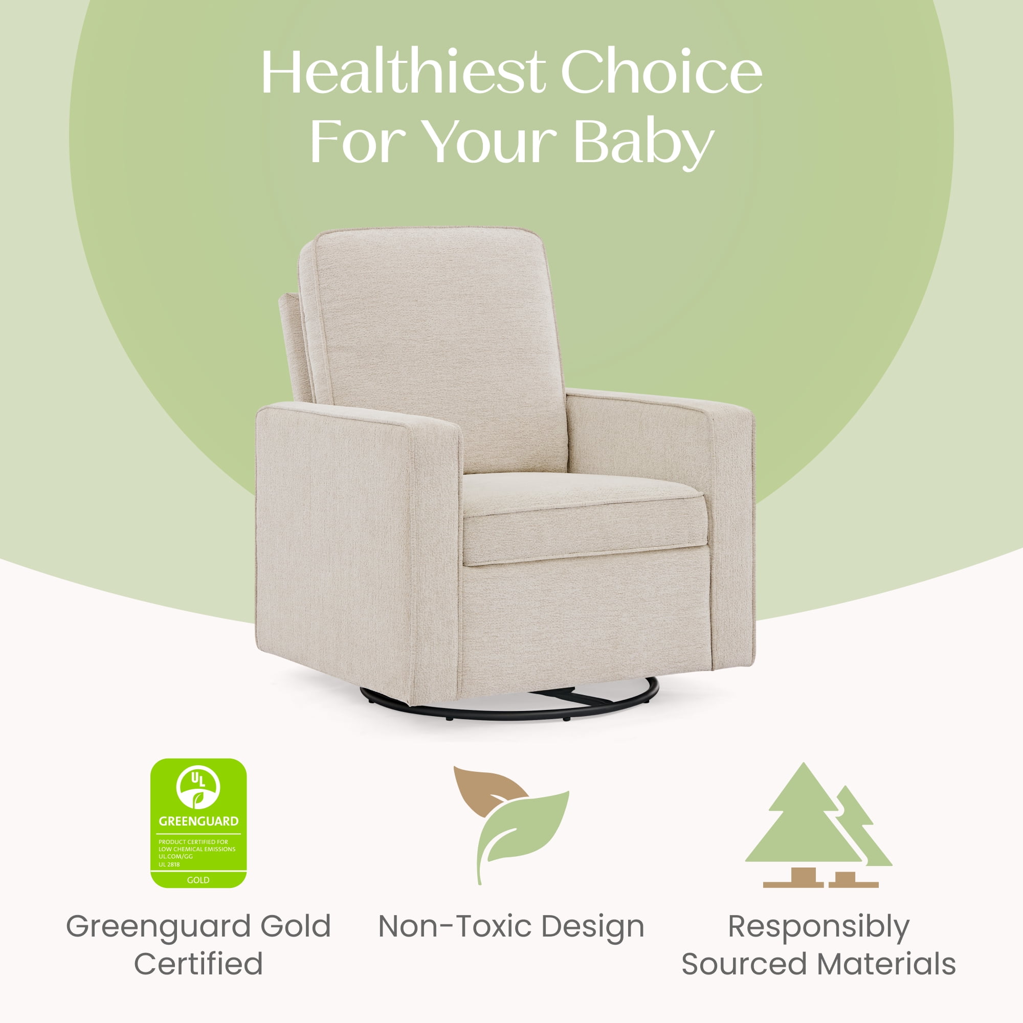 Delta Children Noah Upholstered Swivel Glider with Stain-Resistant Performance Fabric- Greenguard Gold Certified, Almond - Image 7