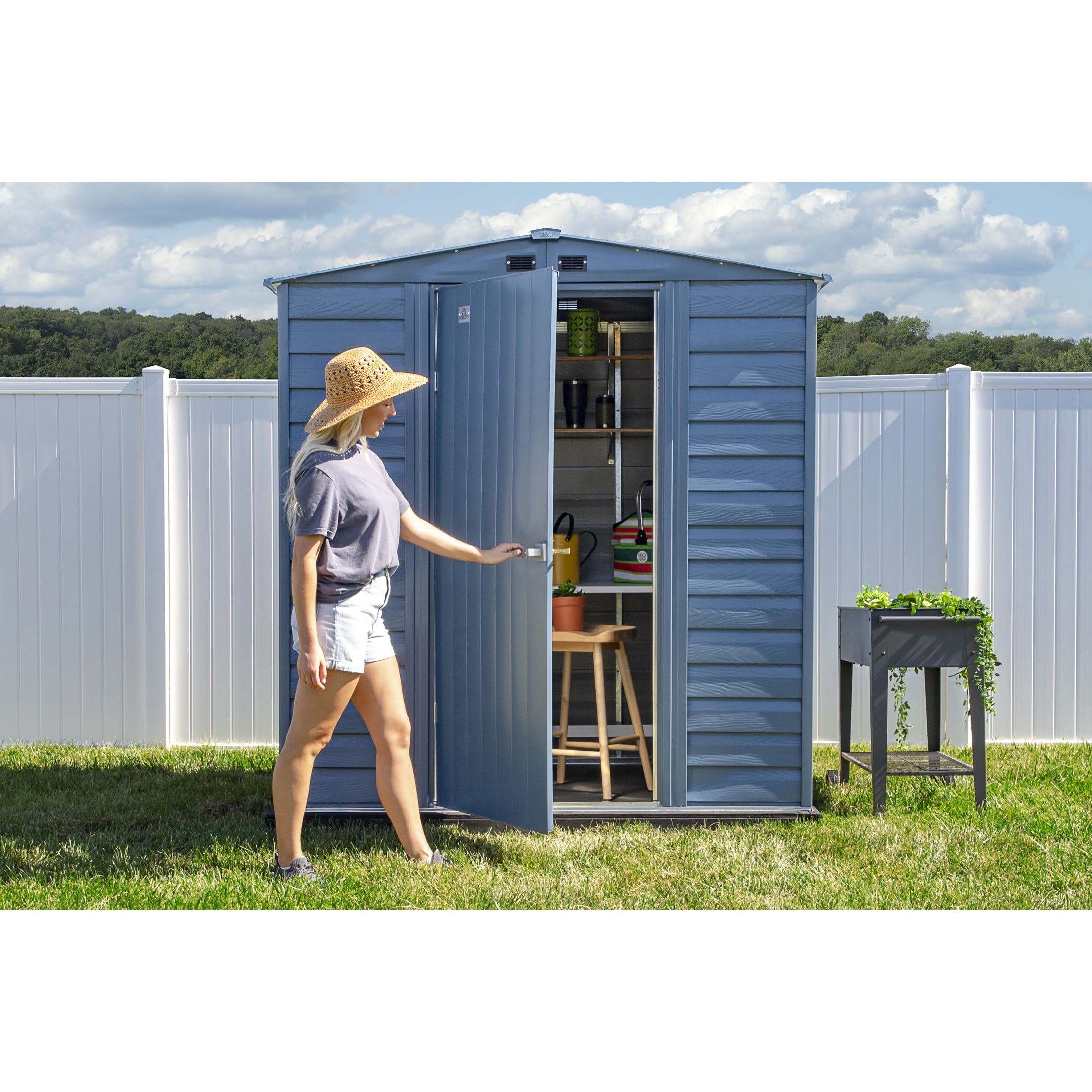 Arrow Select 6 x 5 x 7 ft Blue Grey Steel Storage Shed - Image 8