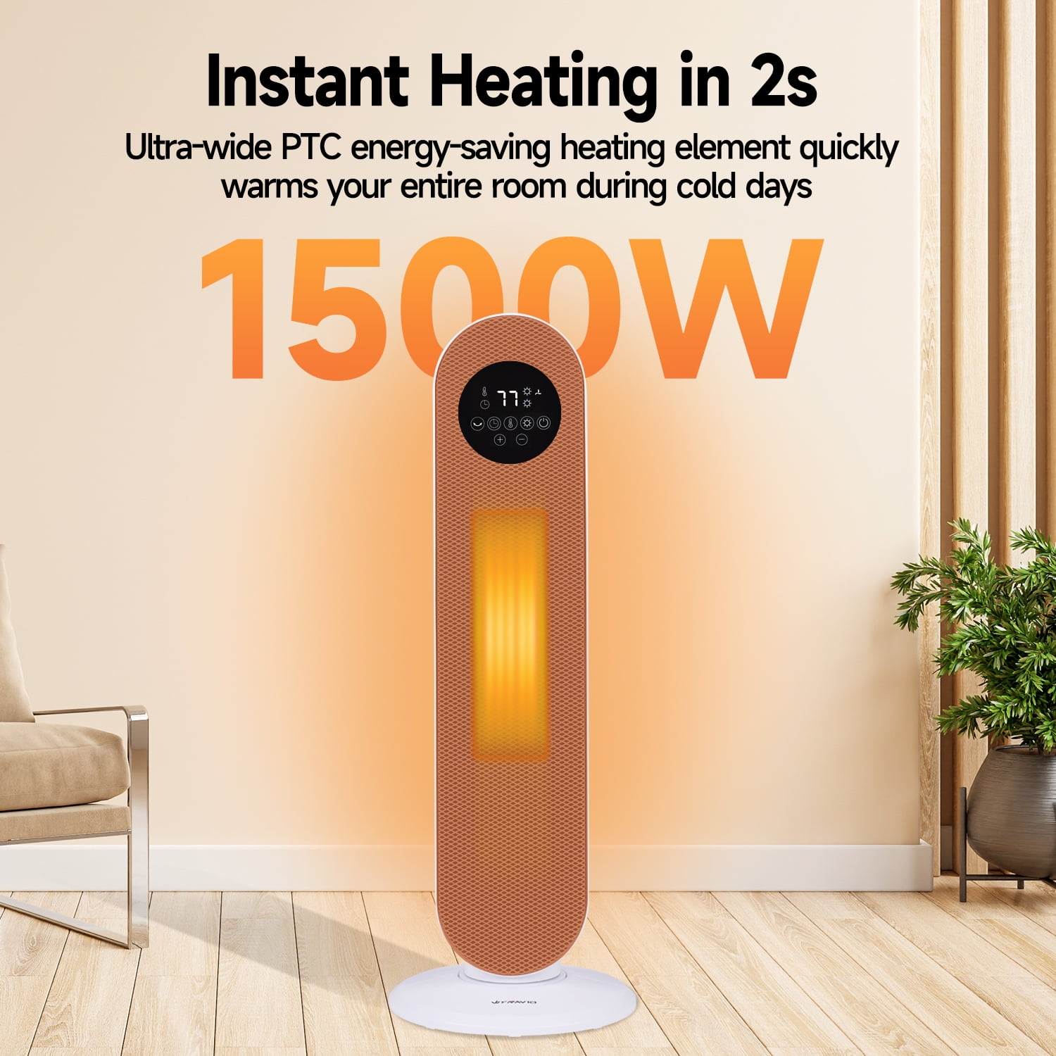 WYRAVIO 1500W Space Heaters for Indoor Use,80° Oscillating Portable Electric Heaters with Thermostat, Remote, 3 Modes,Fast Safety Heat,12H Timer, Overheat Protection, Heater for Bedroom Home Office - Image 4