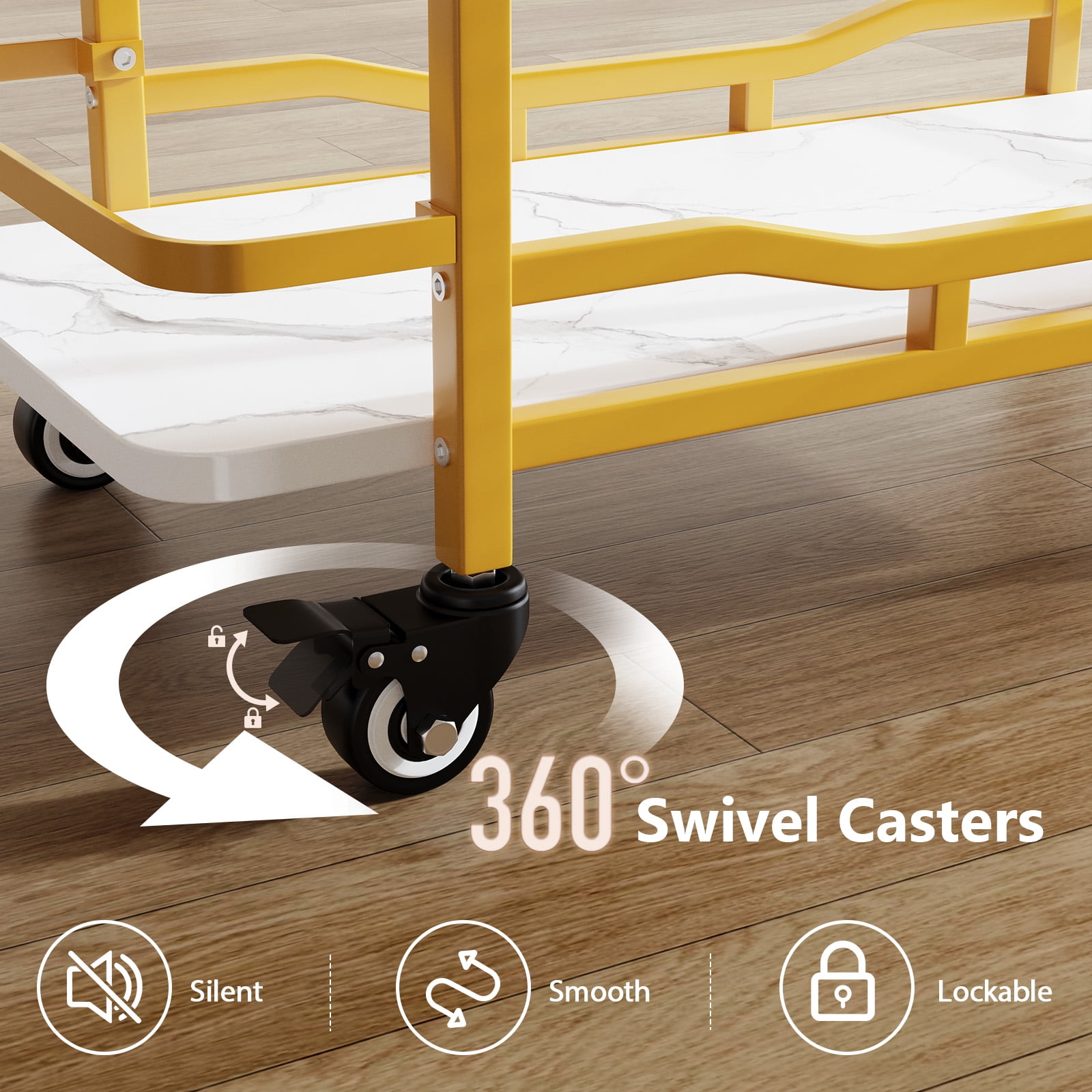 Kalrin Rolling Bar Cart with Wheels, Beverage Serving Cart with Wine Racks and Glasses Holder, Coffee Bar Cart for The Home, Party - Image 6