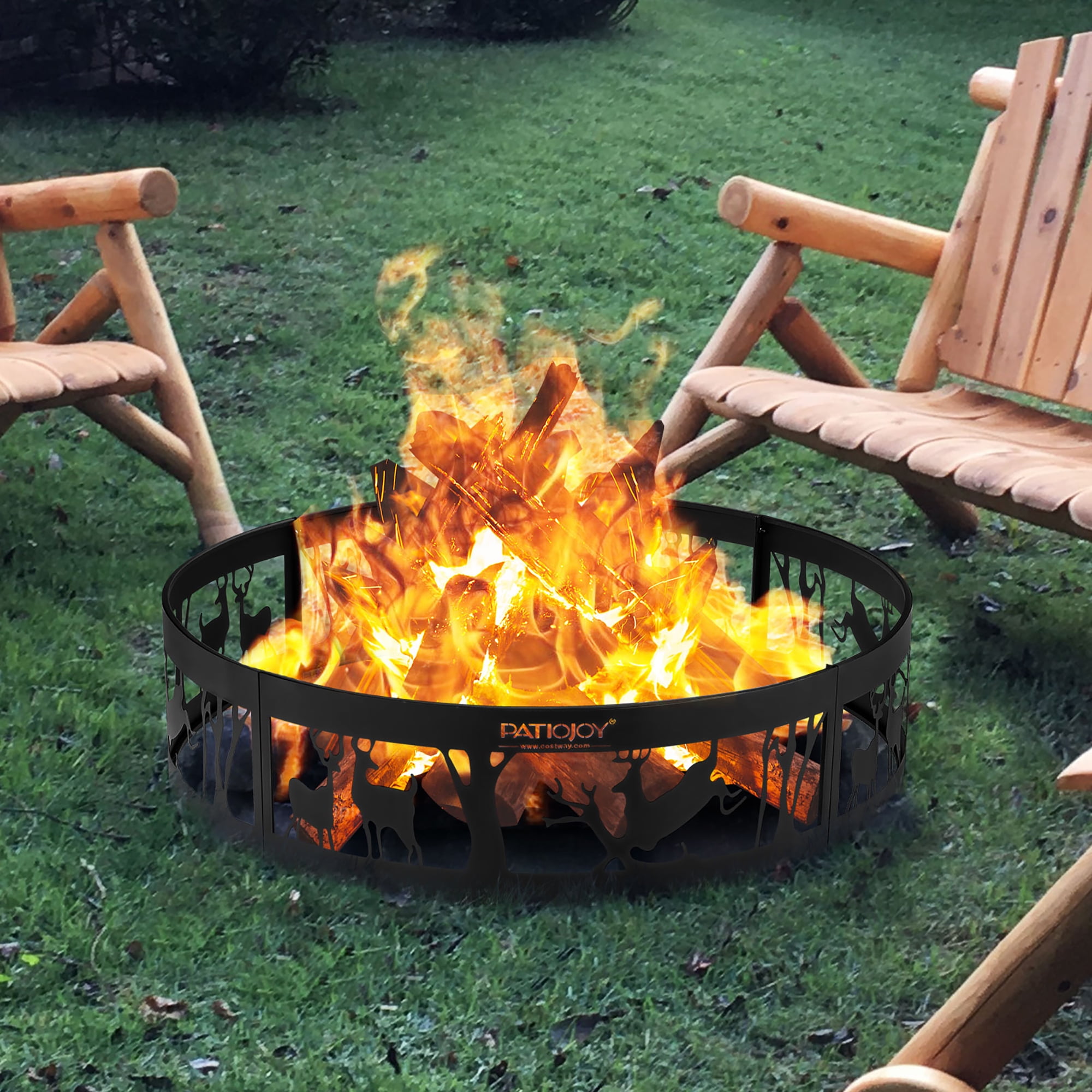 Costway 36'' Metal Fire Pit Ring Deer w/Extra Poker Bonfire Liner for Campfire - Image 5