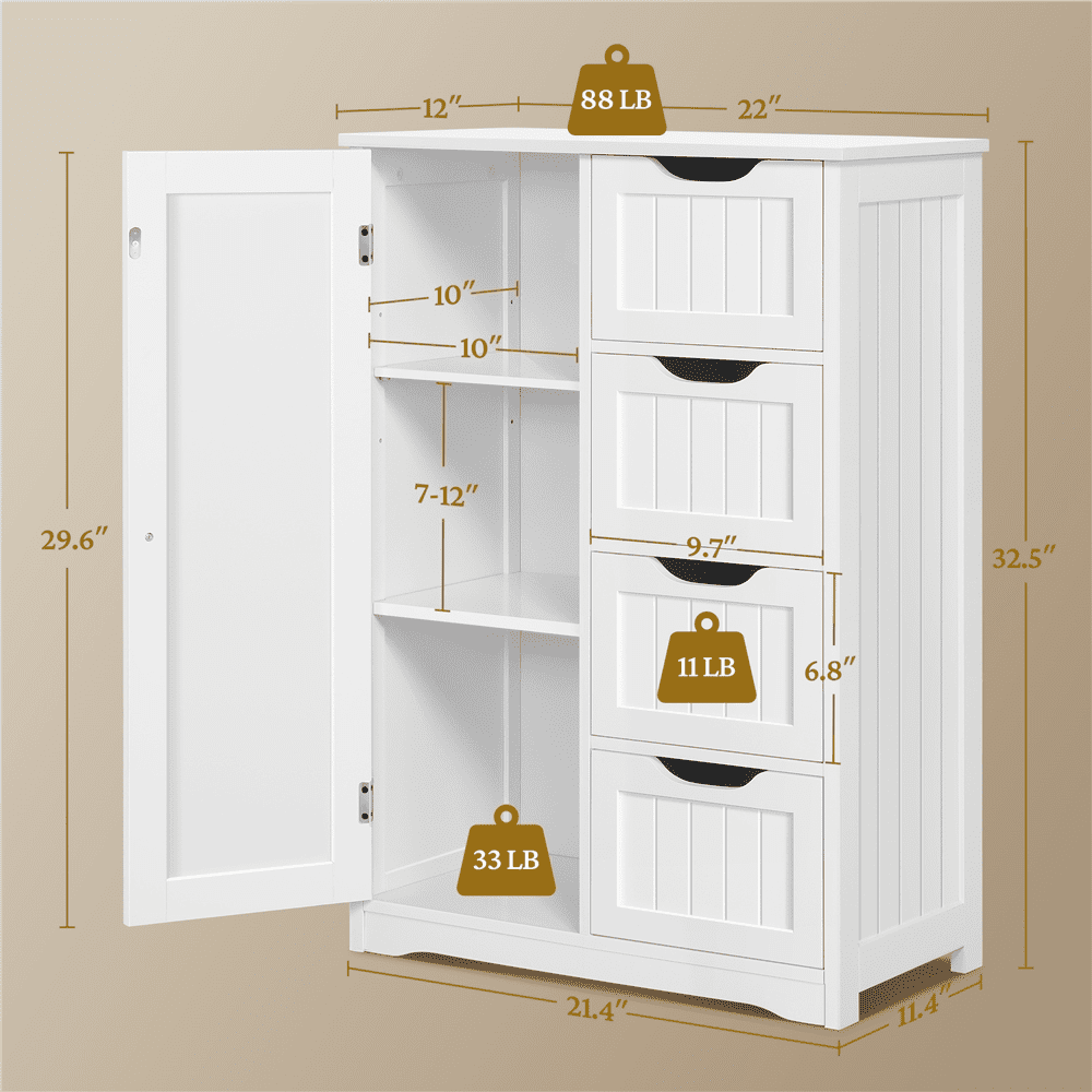 Renwick Freestanding Wooden Bathroom Floor Cabinet Storage Organizer ,White - Image 4