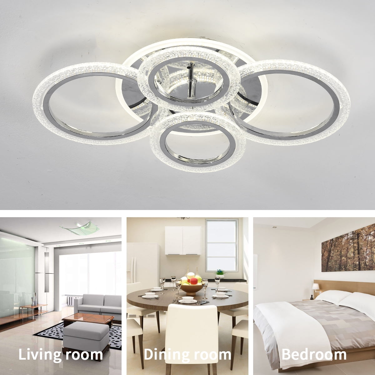Garwarm Modern Ceiling Light 58W Dimmable Flush Mount LED Ceiling Lamp 4 Rings Acrylic Ceiling Chandelier for Living Room Dining Room Bedroom,Chrome - Image 13