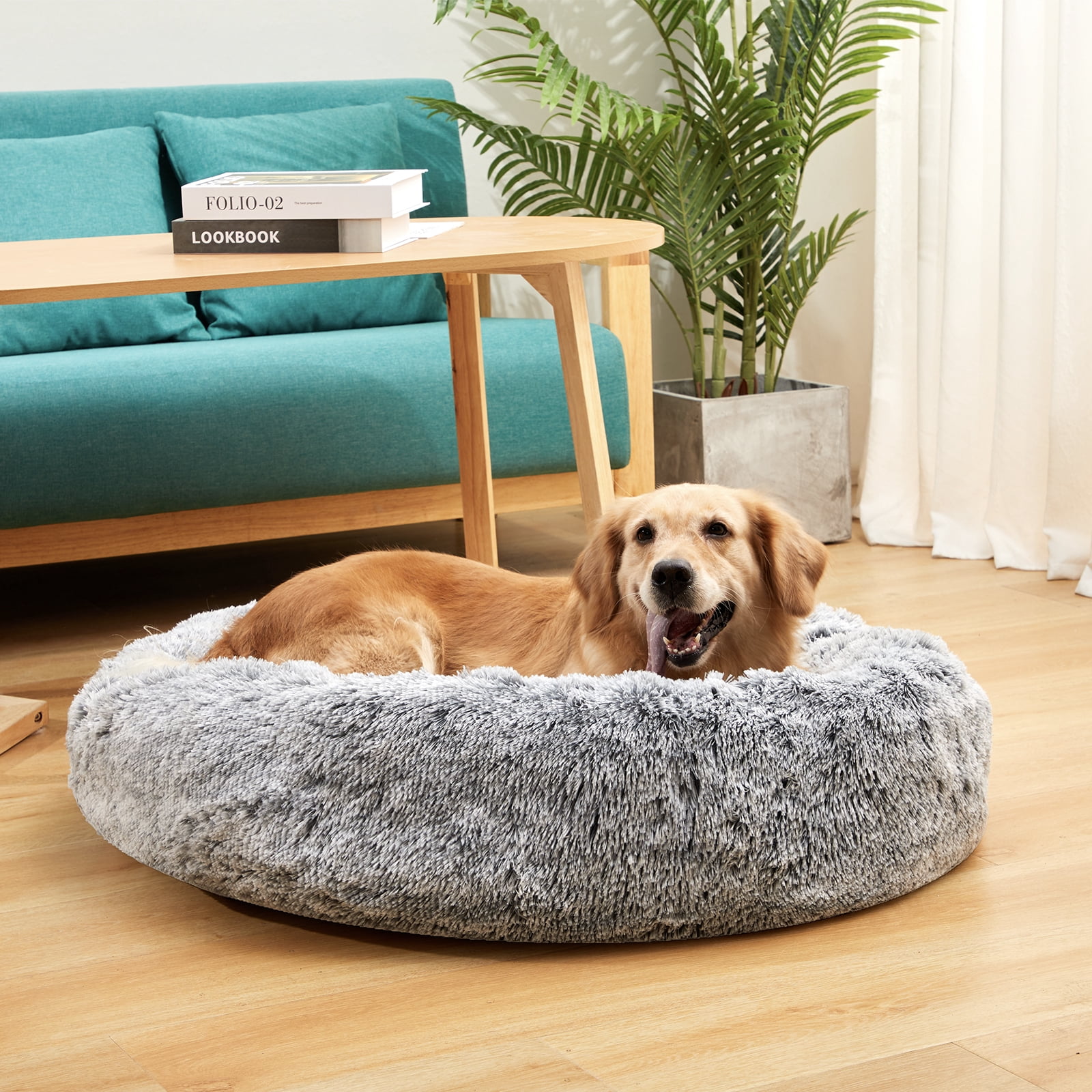 Bedfolks Calming Donut Dog Cuddler Bed, 36" Round Plush Pet Bed for Large Dogs, Dark Grey - Image 4