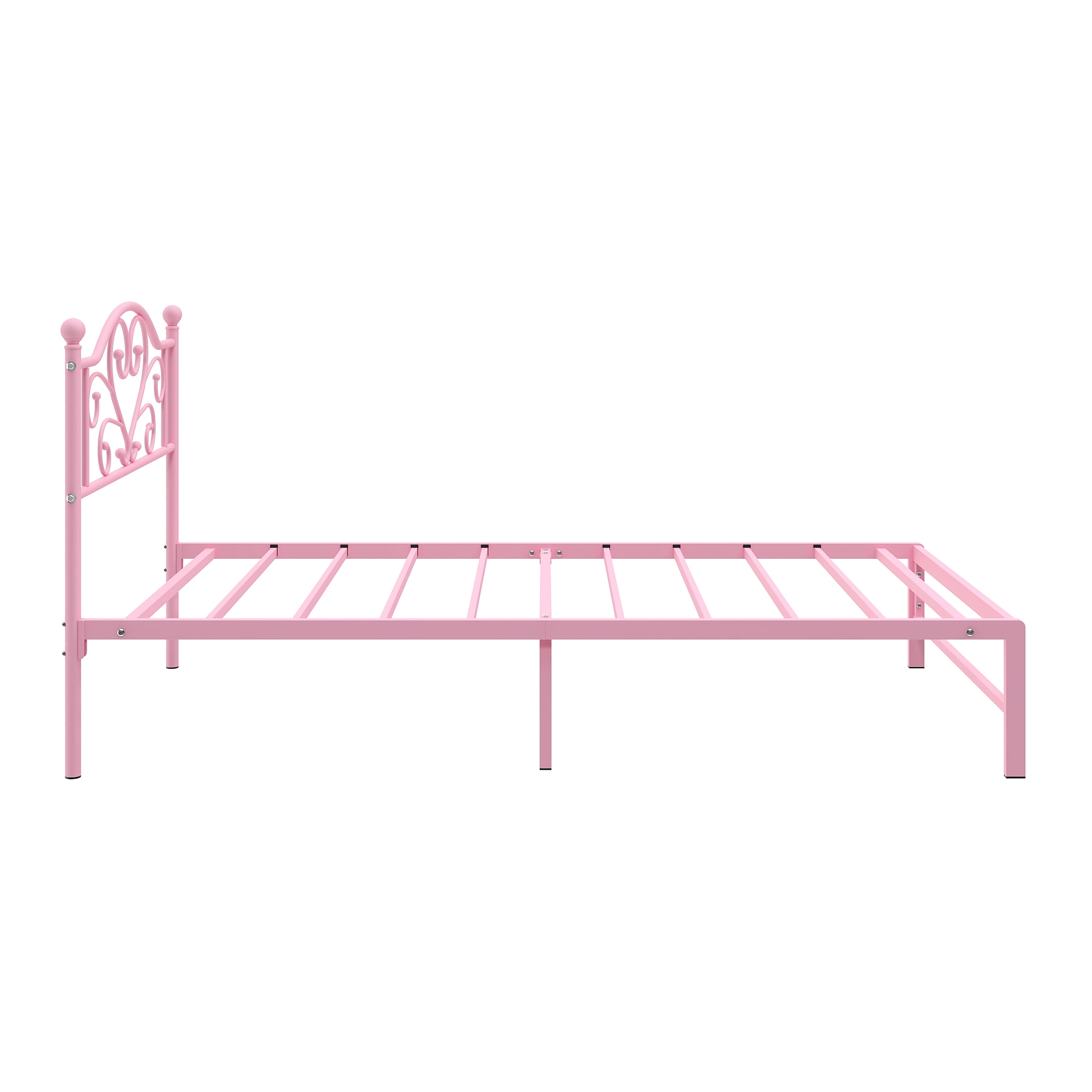 Yoneston Twin Metal Platform Bed Frame with Victorian Style Flower Heart Headboard, Heavy Duty Steel Slat Mattress Foundation for Kids Boys Girls, Pink - Image 3