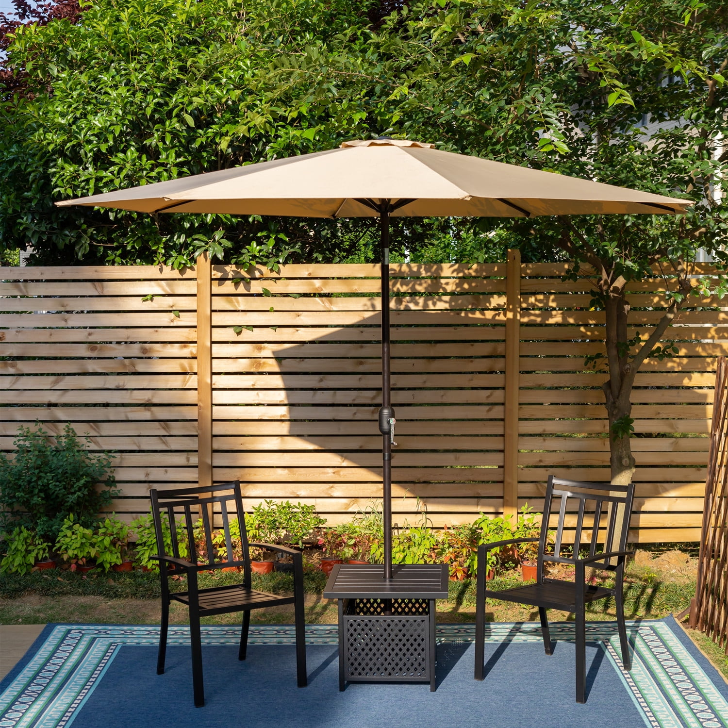 MF Studio 9ft Patio Umbrella with 8 Sturdy Ribs with Push Button Tilt/Crank Outdoor Market Table Umbrellas Beige - Image 7