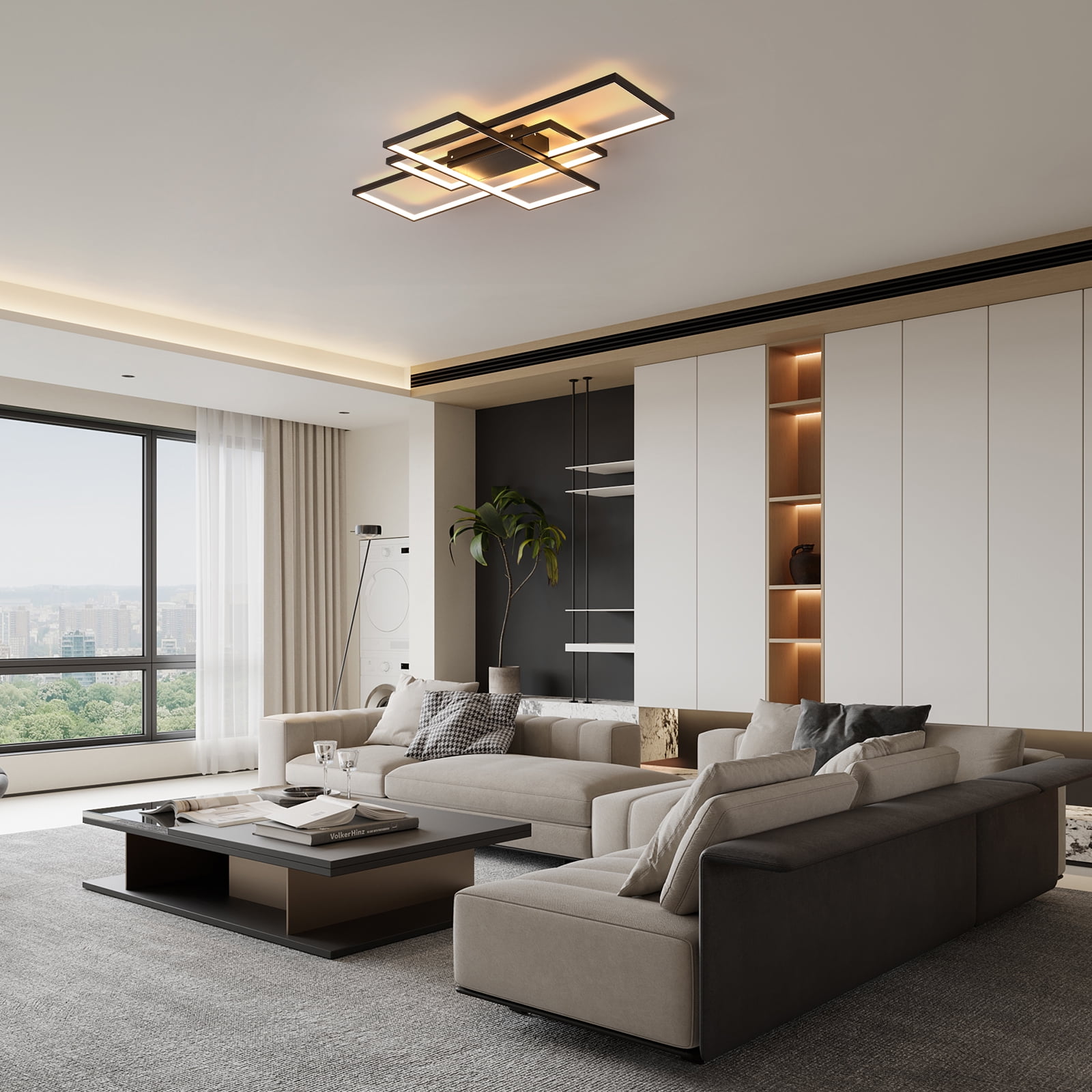 Garwarm Dimmable Ceiling Light, 3 Squares Modern LED Ceiling Lamps with Remote Control, 50W Acrylic Flush Mount Ceiling Light Fixture for Living Room Bedroom Kitchen(Black) - Image 14